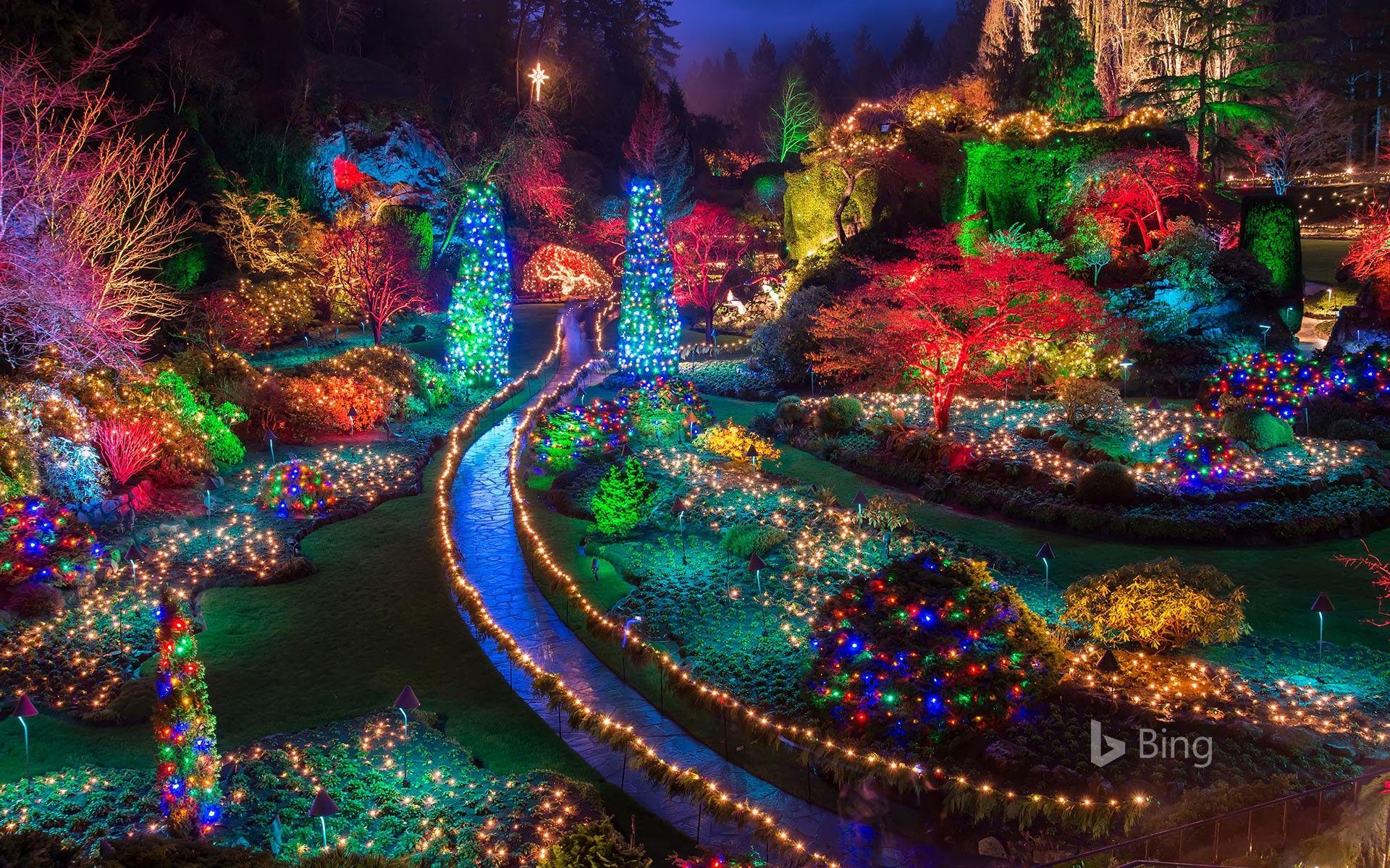 1920x1200 Christmas lights at the Butchart Gardens in British Columbia