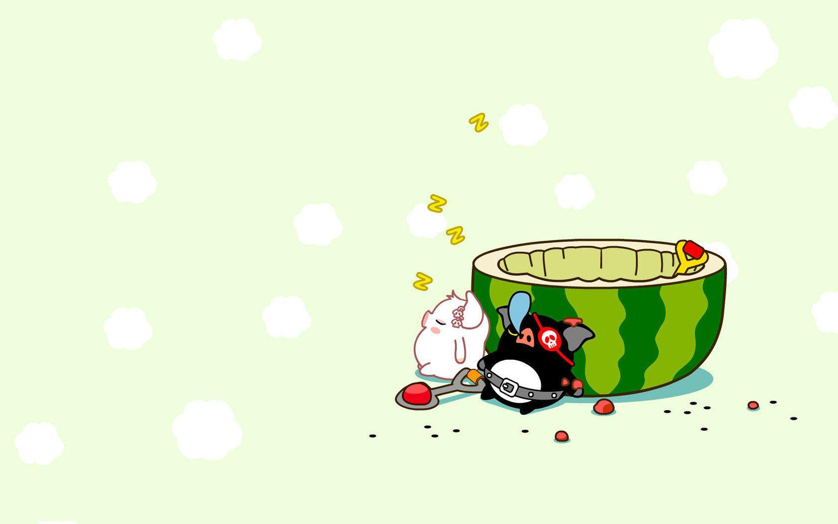 1680x1050 Cute cartoon watermelon wallpaper
