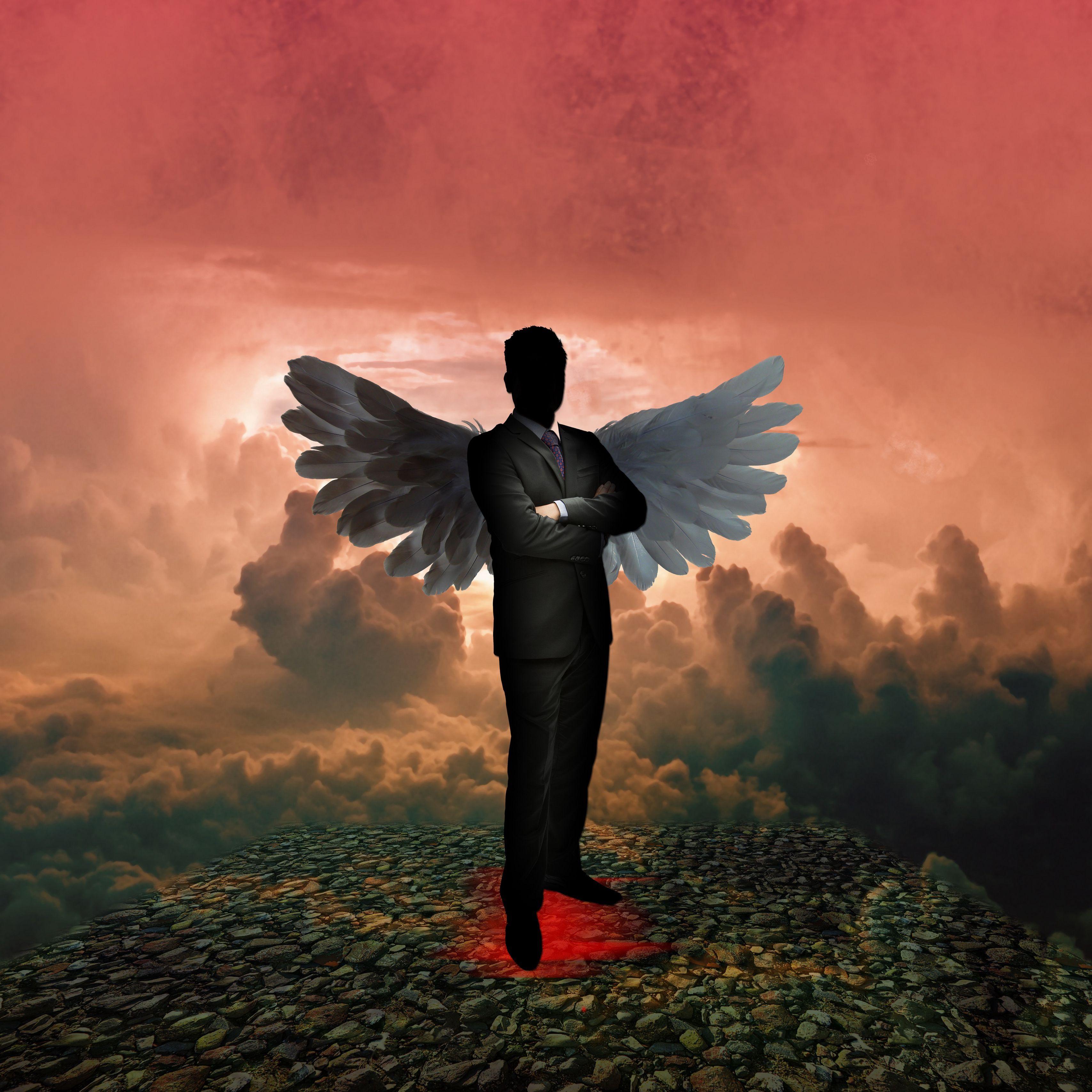 3415x3415 Download wallpaper 3415x3415 silhouette, angel, devil, wings, photohop ipad pro 12.9 retina for parallax HD background