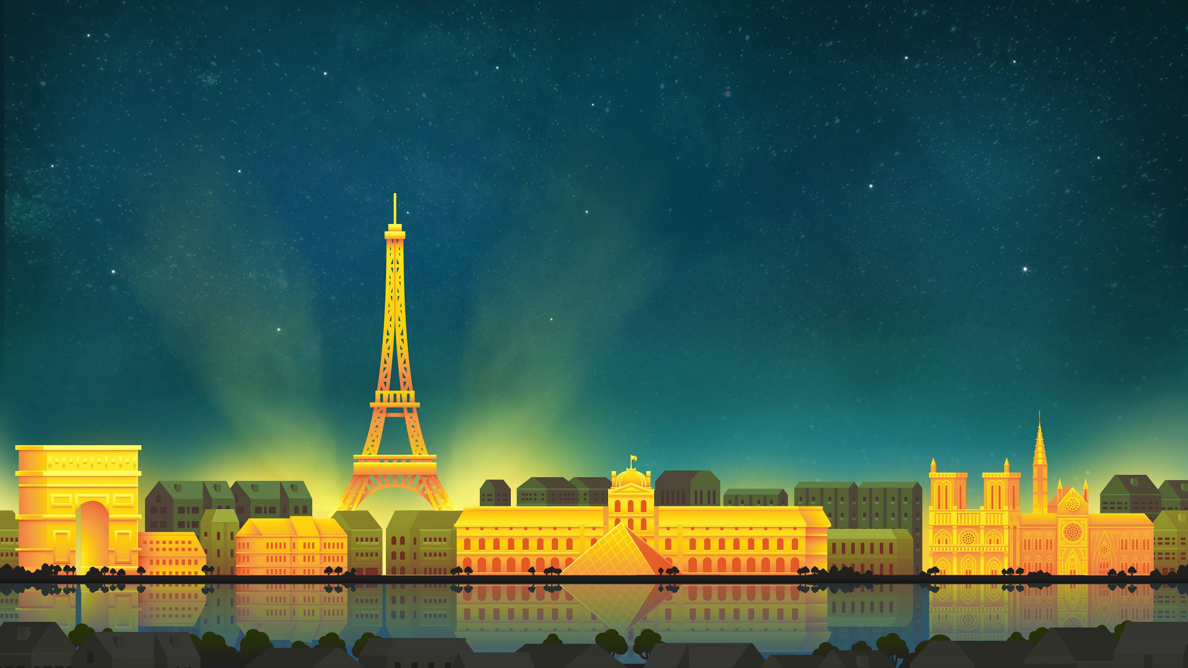 3840x2160 Eiffel Tower Cityscape Buildings City Minimalist Minimalism 4K