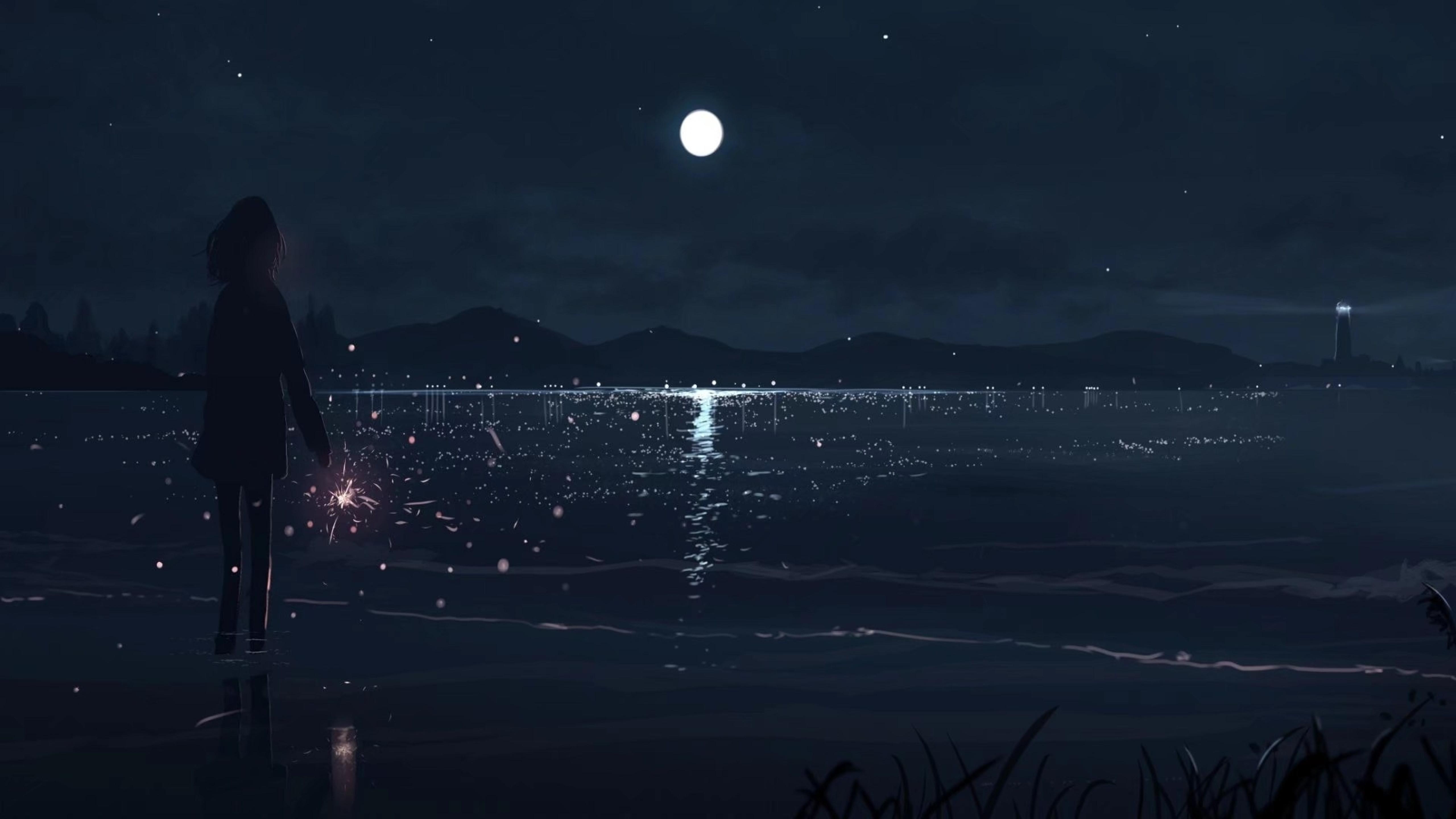 5120x2880 Anime Girl At Night 5K Wallpaper, HD Anime 4K Wallpaper, Image, Photo and Background
