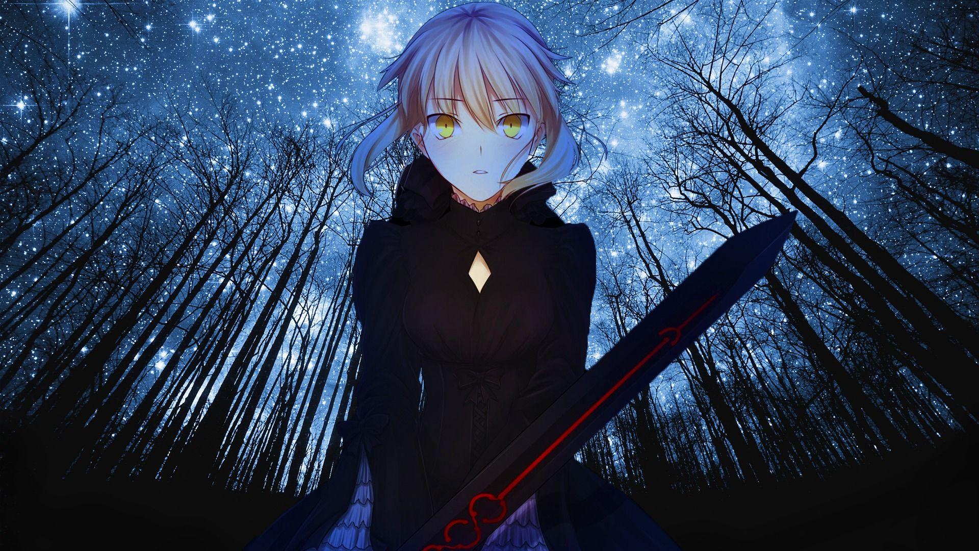 1920x1080 Girl With Sword Starry Night HD Wallpaperx1080