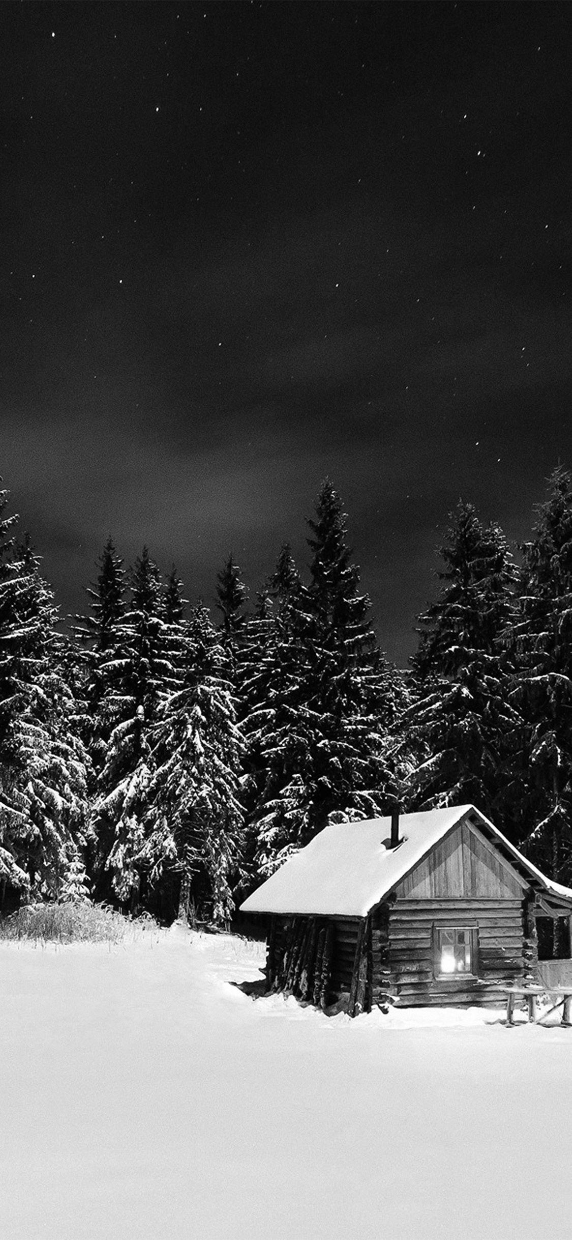 1125x2436 iPhone X wallpaper. winter house night sky christmas starry bw dark