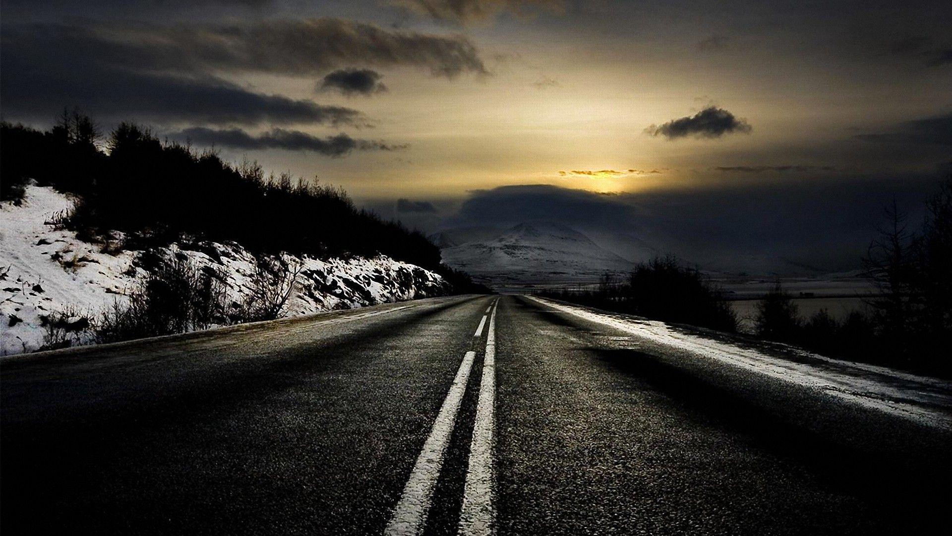 1920x1080 Dark Winter Road 1080p Full HD Wallpaper Road Wallpaper HD HD Wallpaper