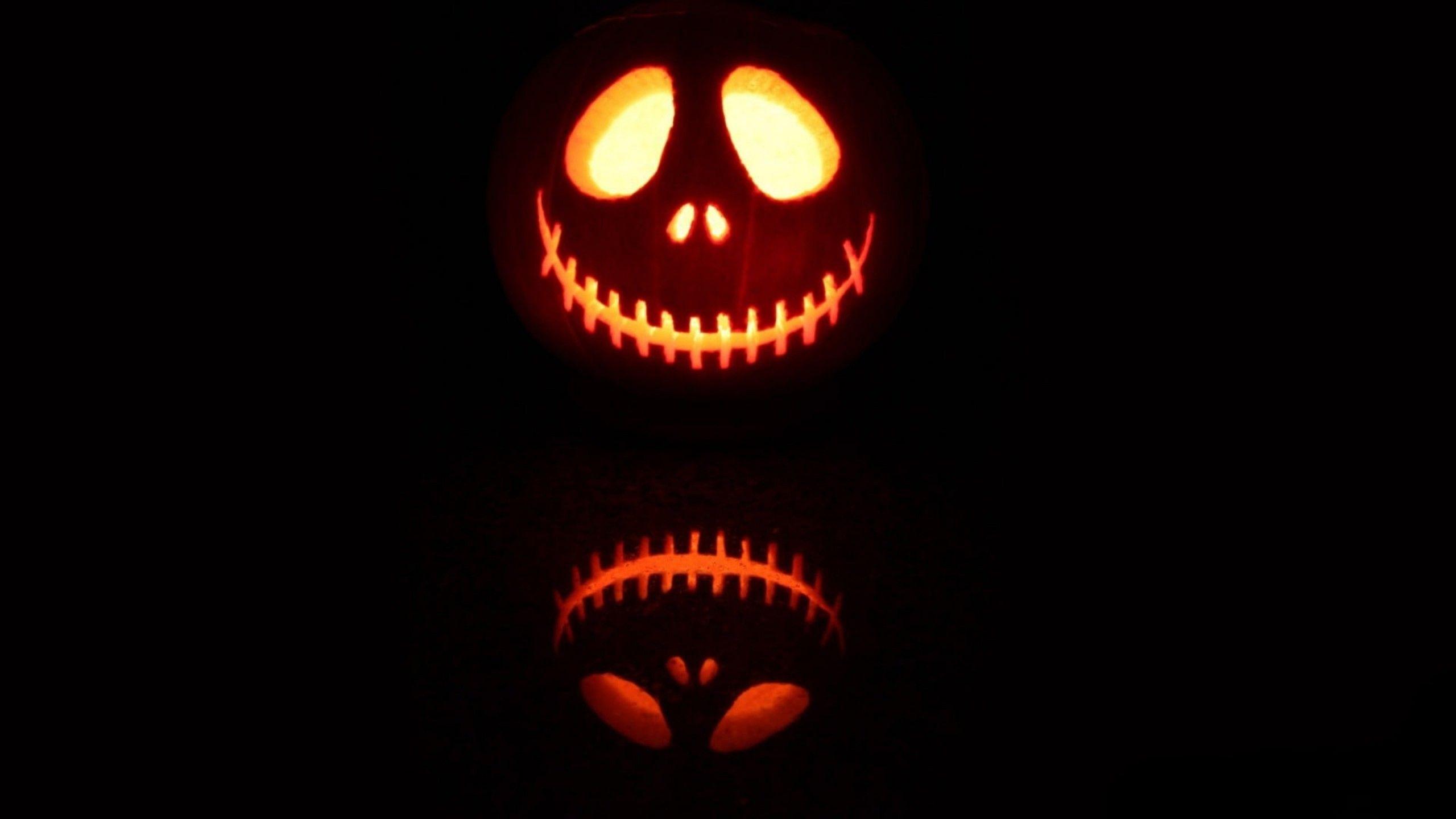 2560x1440 Orange Pumpkin Halloween Decoration Jack Skellington The Nightmare Before Christmas 4K HD Movies Wallpaper