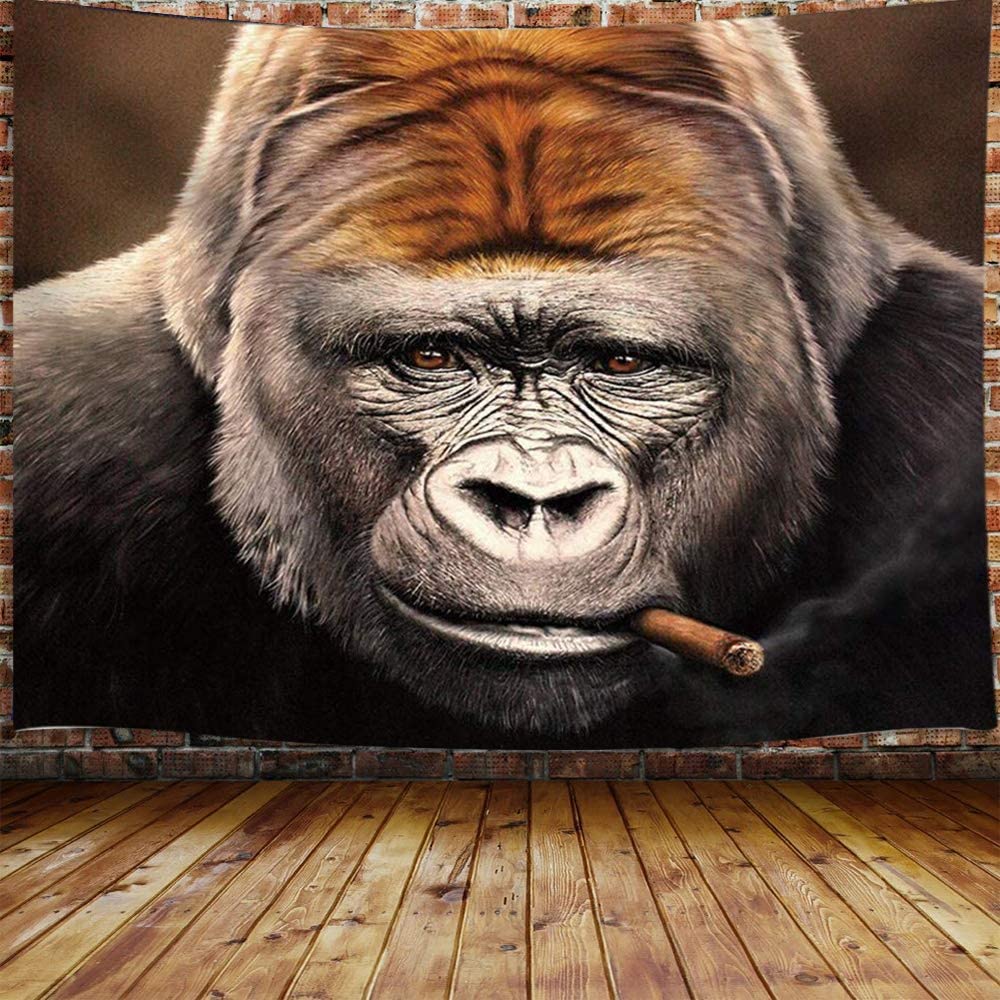 1000x1000 Funny Animals Tapestry, Hippie Cool Gorilla Smoking Cigar Tapestry Wall Hanging for Bedroom, Wild Animal Orangutan Tapestry Home Decor (71W X 60H): Everything Else