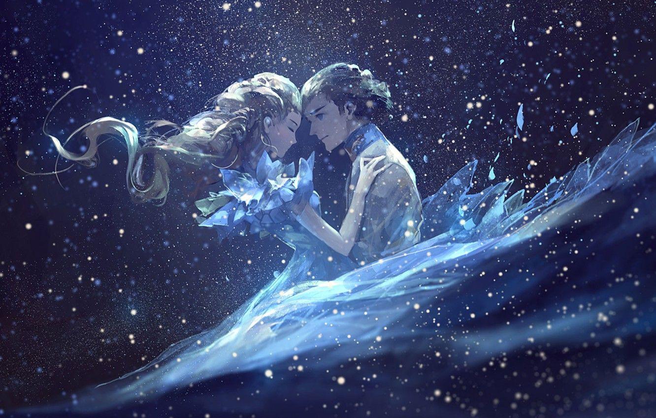 1332x850 Wallpaper love, lights, lights, long hair, art, Cinderella, Cinderella, Prince, AkaLilu image for desktop, section прочее
