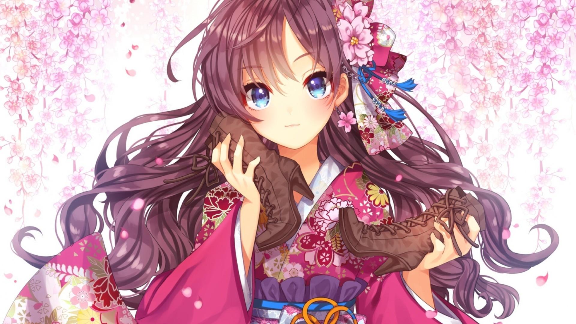 1920x1080 idolmaster cinderella girls, kimono, sakura 1080P Laptop Full HD Wallpaper, HD Anime 4K Wallpaper, Image, Photo and Background