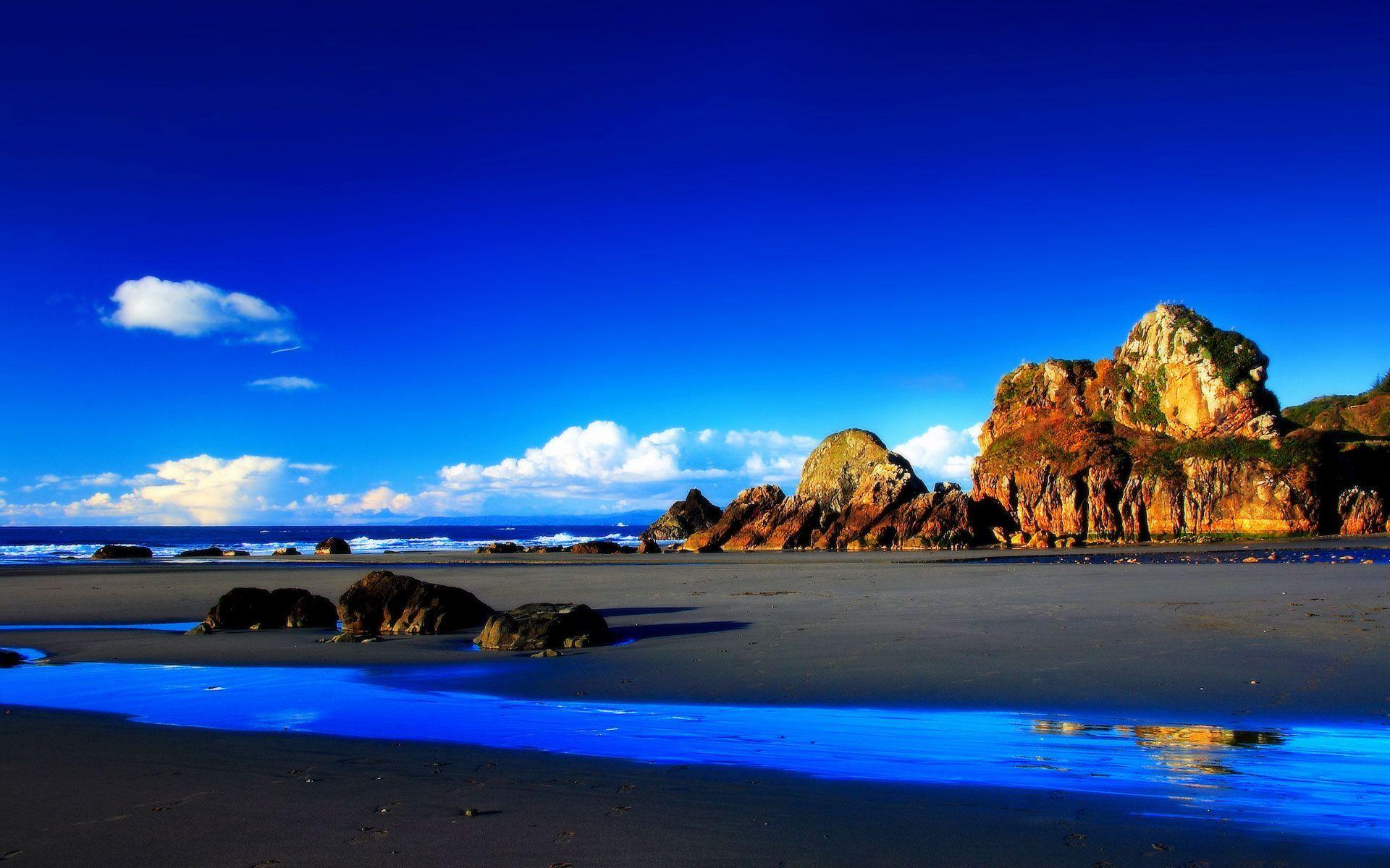1920x1200 Rocky Beach (1920×1200). Beach Scenery, Scenery Wallpaper, Landscape Wallpaper