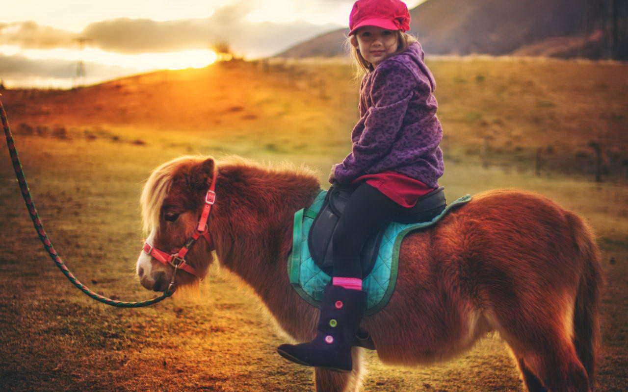 1280x800 Gorgeous Baby Girl Riding On Small Horse Wallpaper