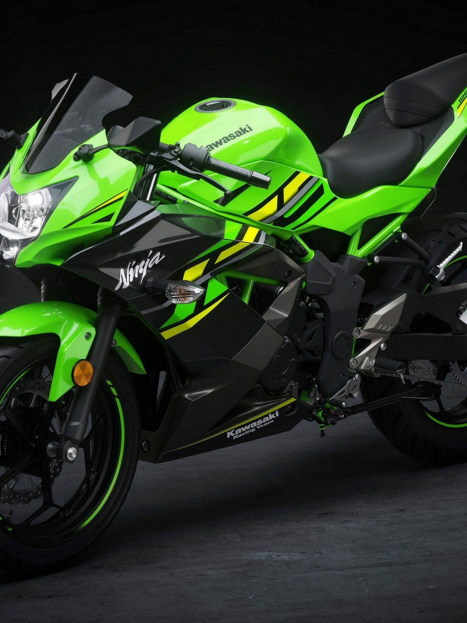 1536x2048 Download 1536x2048 Kawasaki Ninja, Green, Sport Motorcycle Wallpaper for Apple iPad Mini, Apple IPad 4