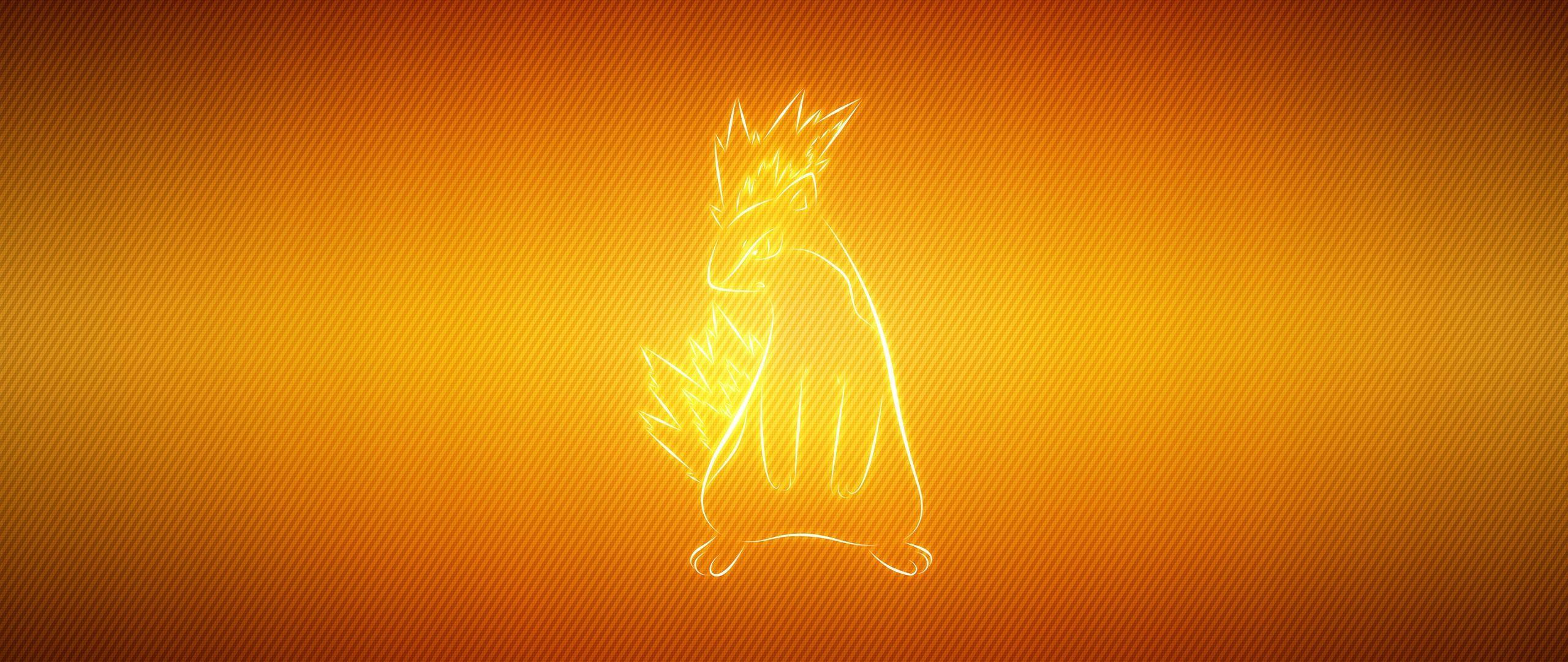2560x1080 Download wallpaper 2560x1080 pokemon, yellow, background, cartoon, quilava dual wide 1080p HD background
