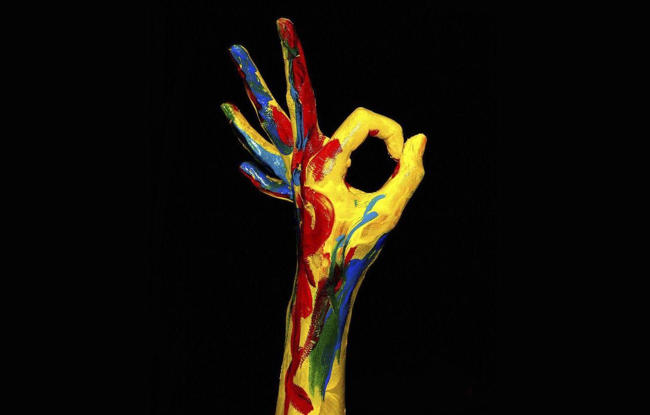 1332x850 Wallpaper paint, hand, black background, okay image for desktop, section разное