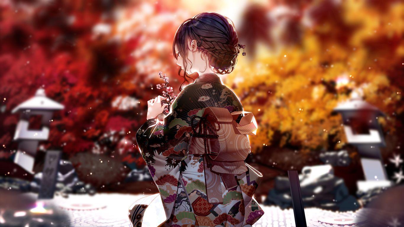1366x768 Kimono Dress Anime Girl 4k 1366x768 Resolution HD 4k Wallpaper, Image, Background, Photo and Picture