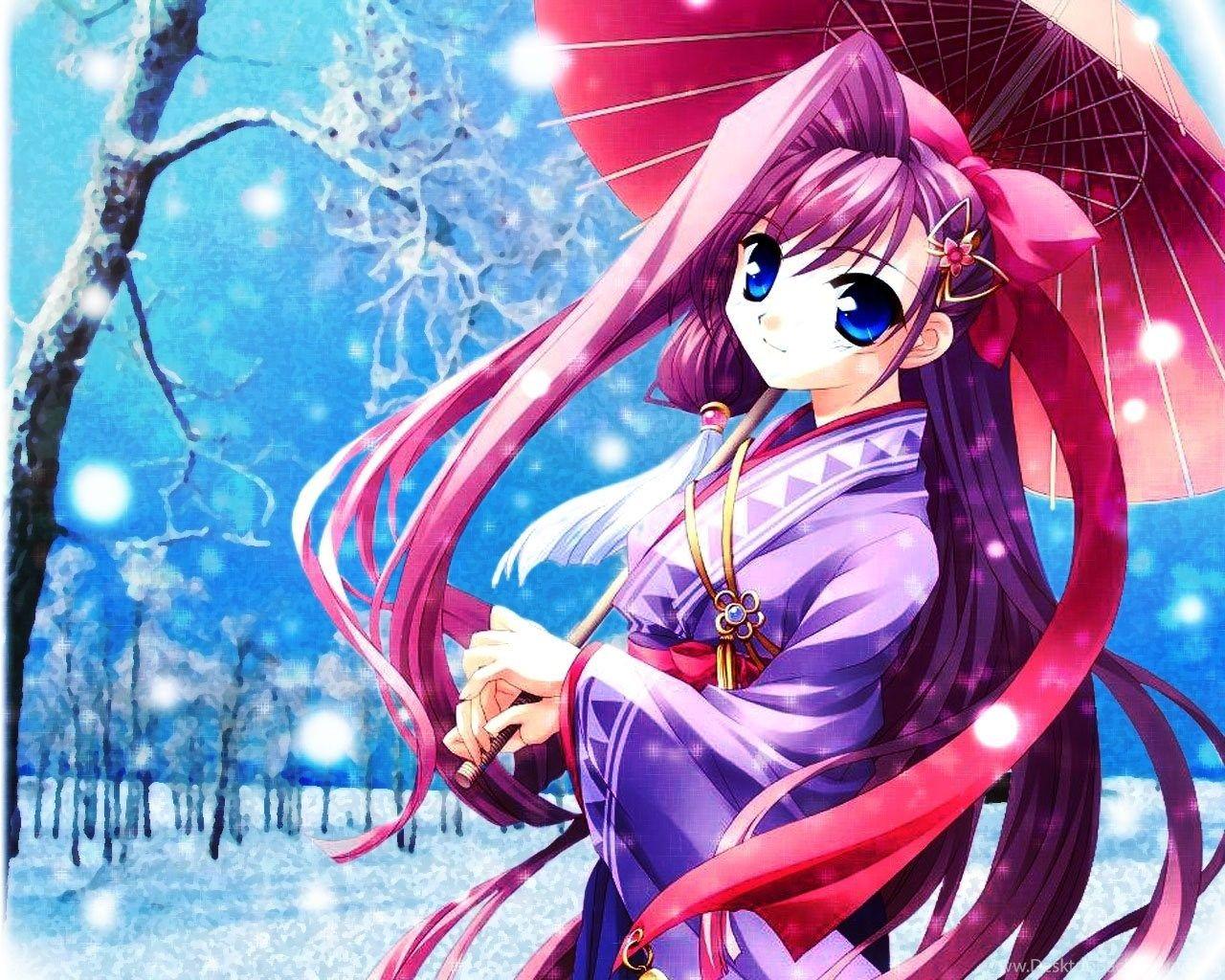 1280x1024 Sweet Winter Wall D - Anime Kimono Girls Wallpaper. Desktop Background