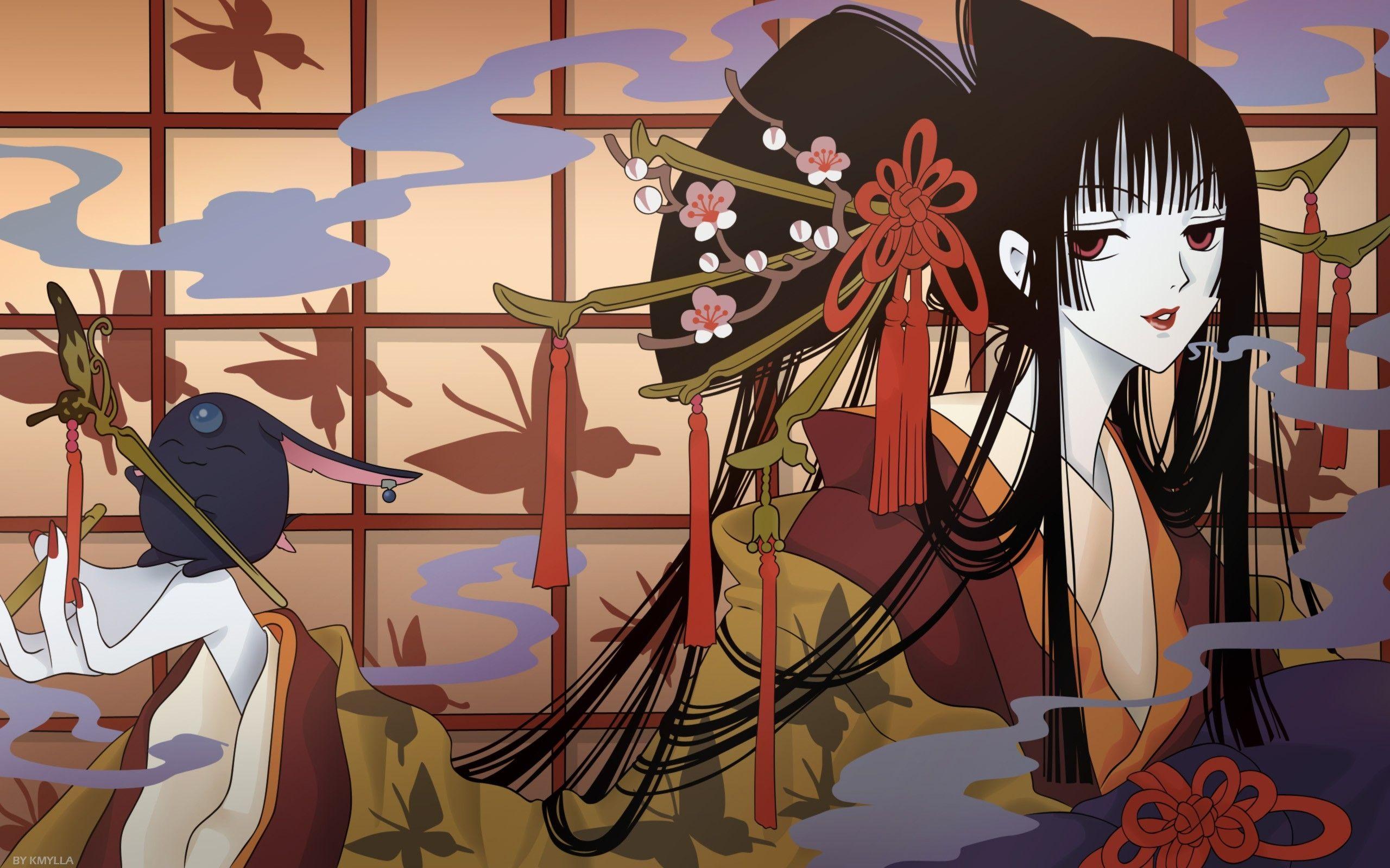 2560x1600 women flowers japanese long hair kimono mokona xxxholic anime anime girls hair ornaments ichihara yu