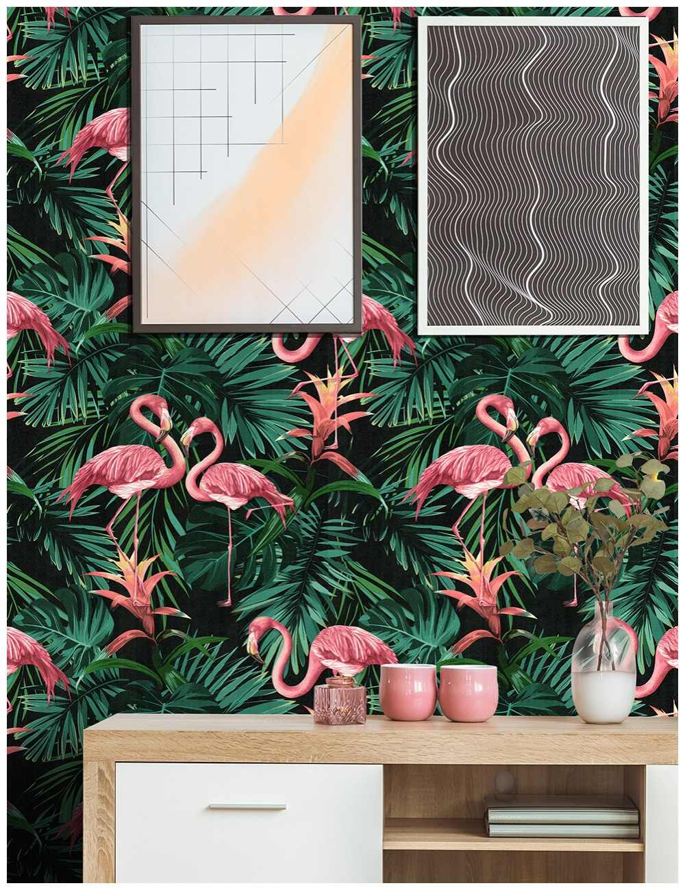 1000x1300 HaokHome Vintage Flamingo Wallpaper 0.53m*10m Leaf Contact Paper Green Black Pink Living Room Bedroom Home Bathroom Decor. Wallpaper