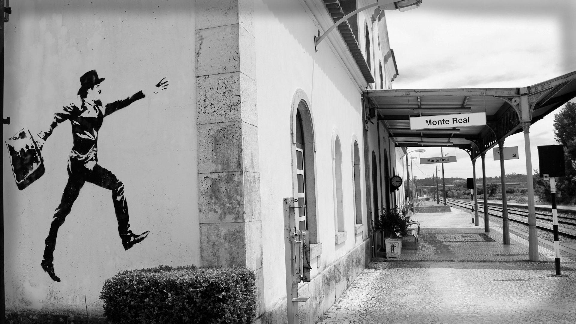 1920x1080 black and white, Portugal, train stations, street art, monochrome wallpaper