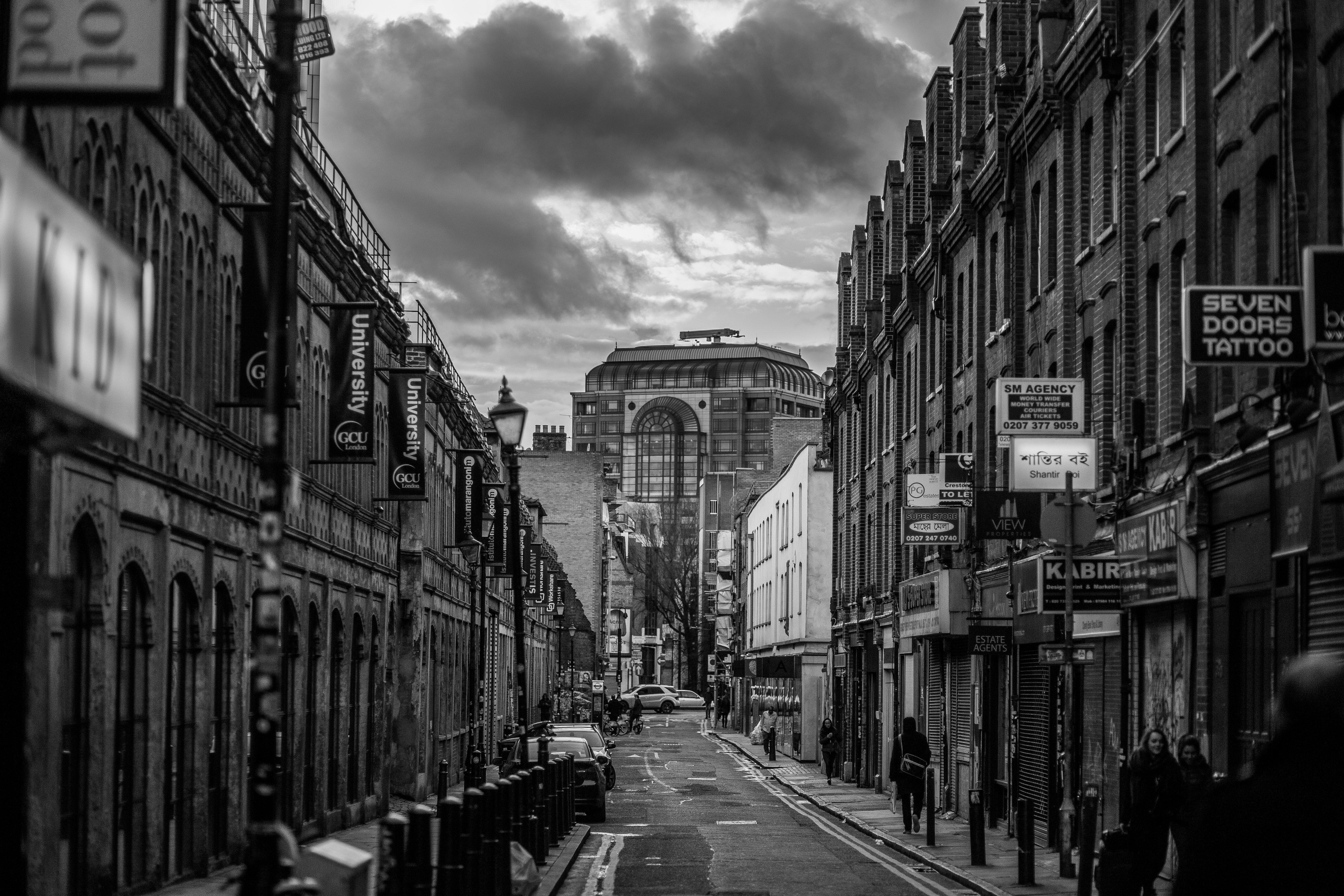 5472x3648 Free Photo: Black And White Photo Of Street And Builldings With People, Black And White, Buildings