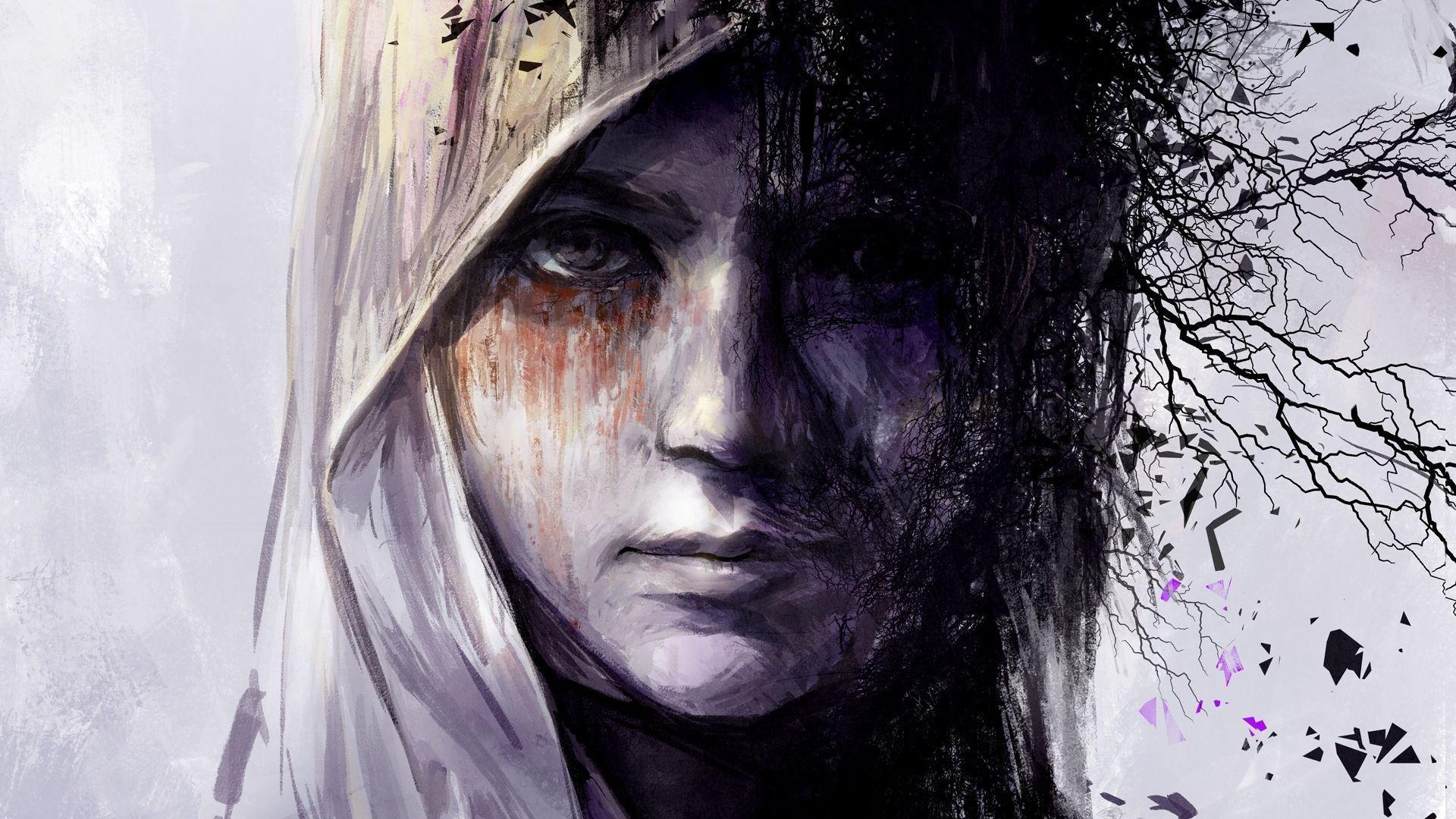 1920x1080 Desktop Wallpaper Black White Face, Fantasy, Woman, Art, HD Image, Picture, Background, 154208
