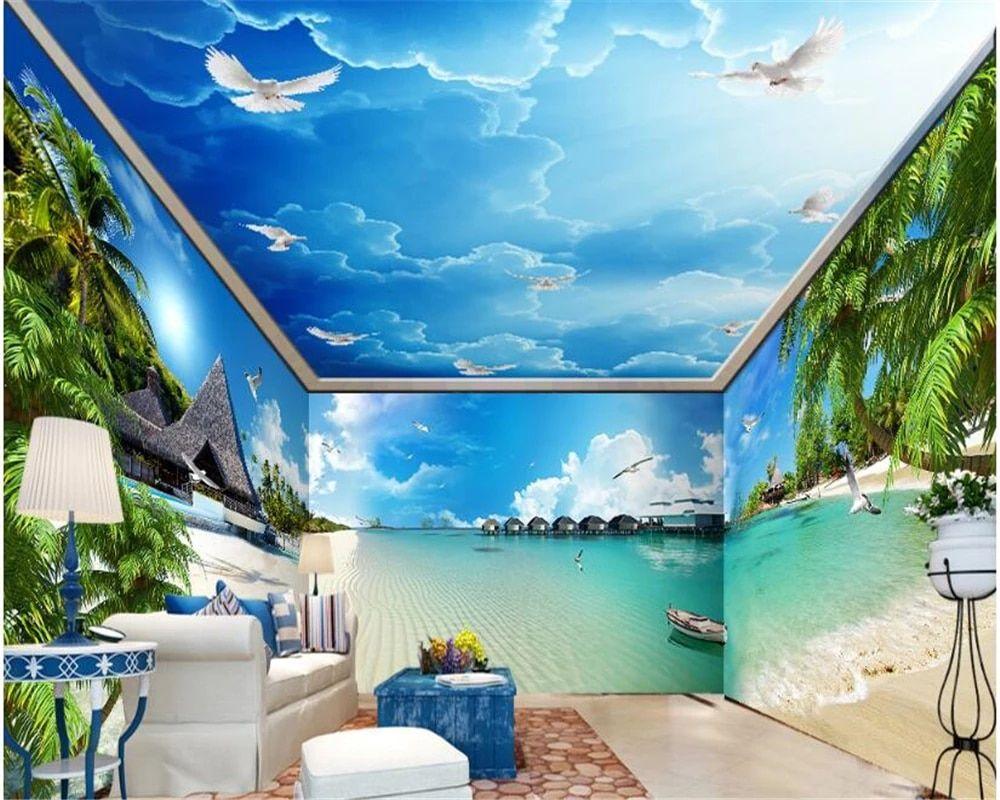1000x800 beibehang Advanced aesthetic three dimensional wall paper azure blue sea coast beach full house background mural 3D wallpaper. Wallpaper