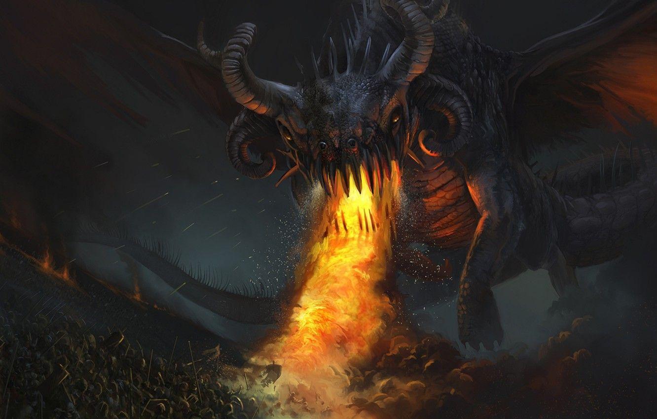 1332x850 Wallpaper fire, dragon, Army, darkness, creature image for desktop, section фантастика