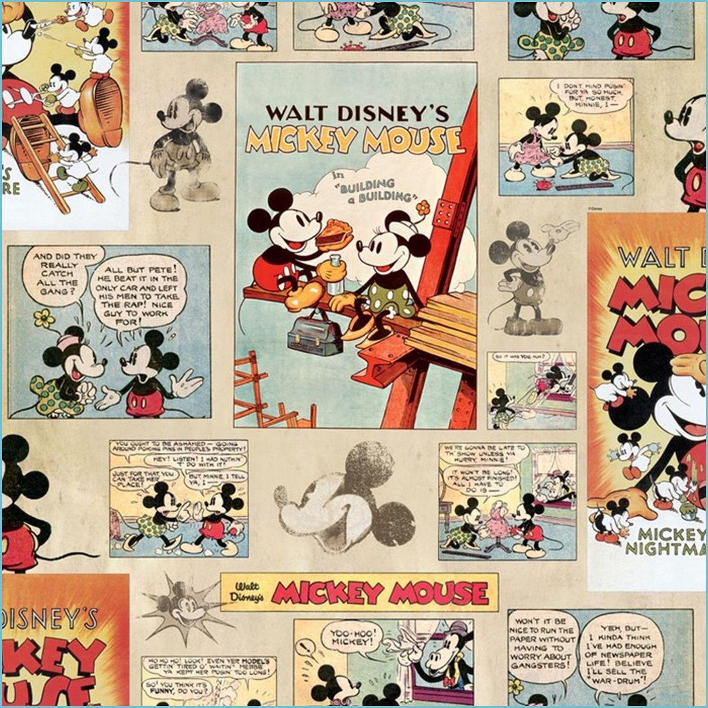 1455x1455 Disney Mickey Vintage Episode Newspaper Truyện tranh Hình nền nhiều màu Hình nền chuột Mickey