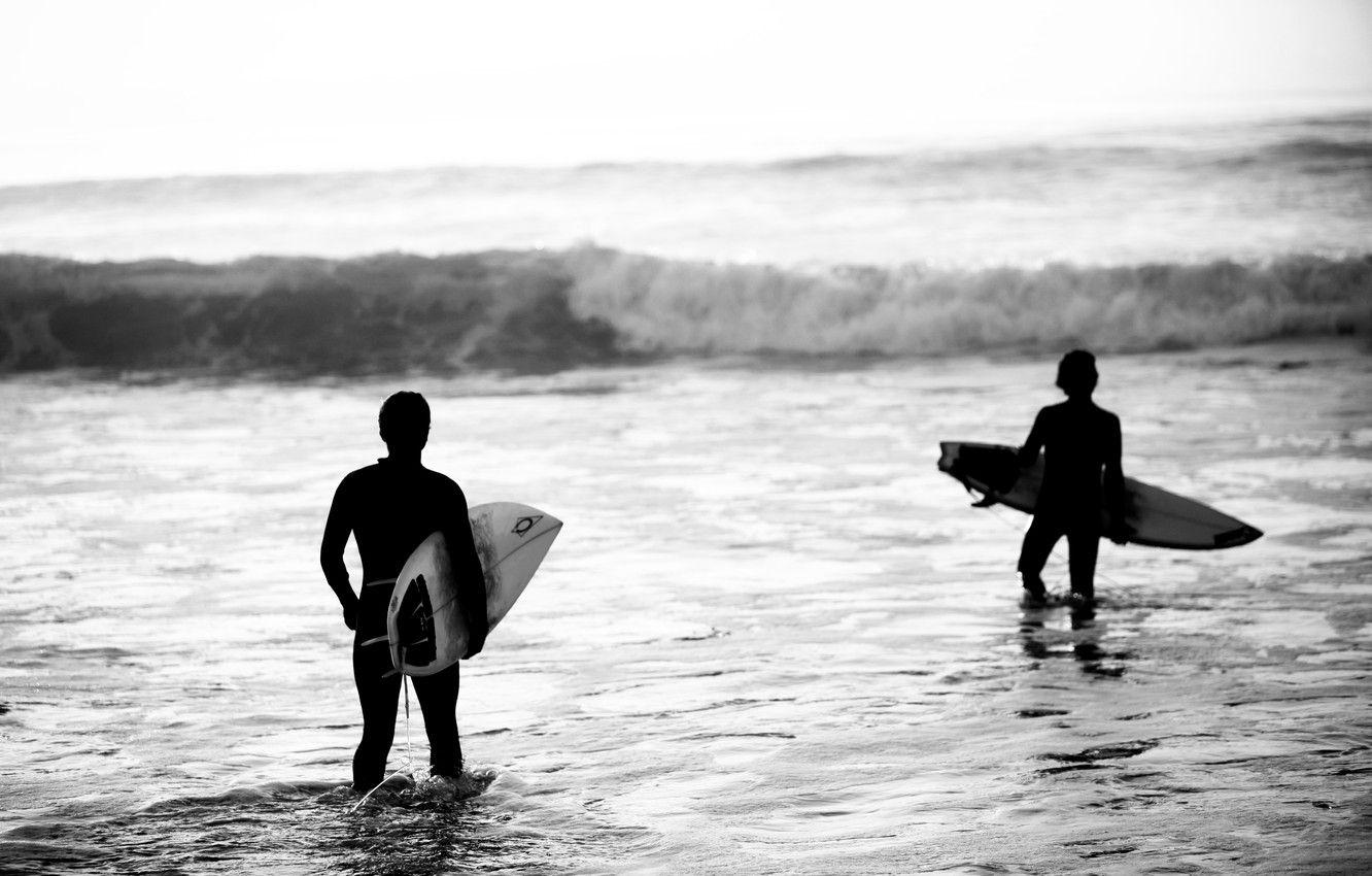 1332x850 Wallpaper wave, beach, waves, beach, black and white, black & white, extreme sports, surboard, surfers, surfers image for desktop, section спорт