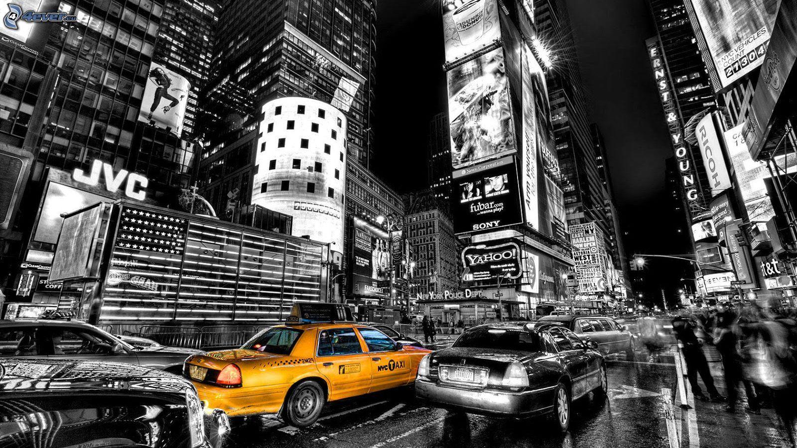 1600x900 New York Taxi Wallpaper. Times Square, Preto E Branco, Viagens