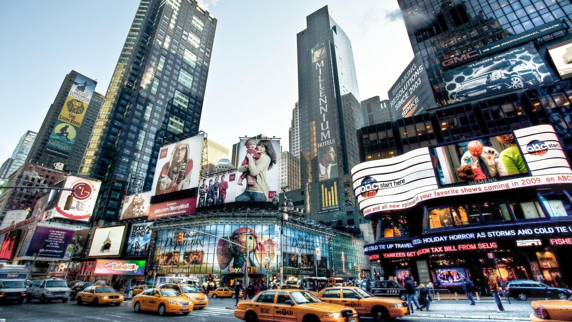 1920x1080 1920x1080 skyscrapers, road, new york, advertising, taxi