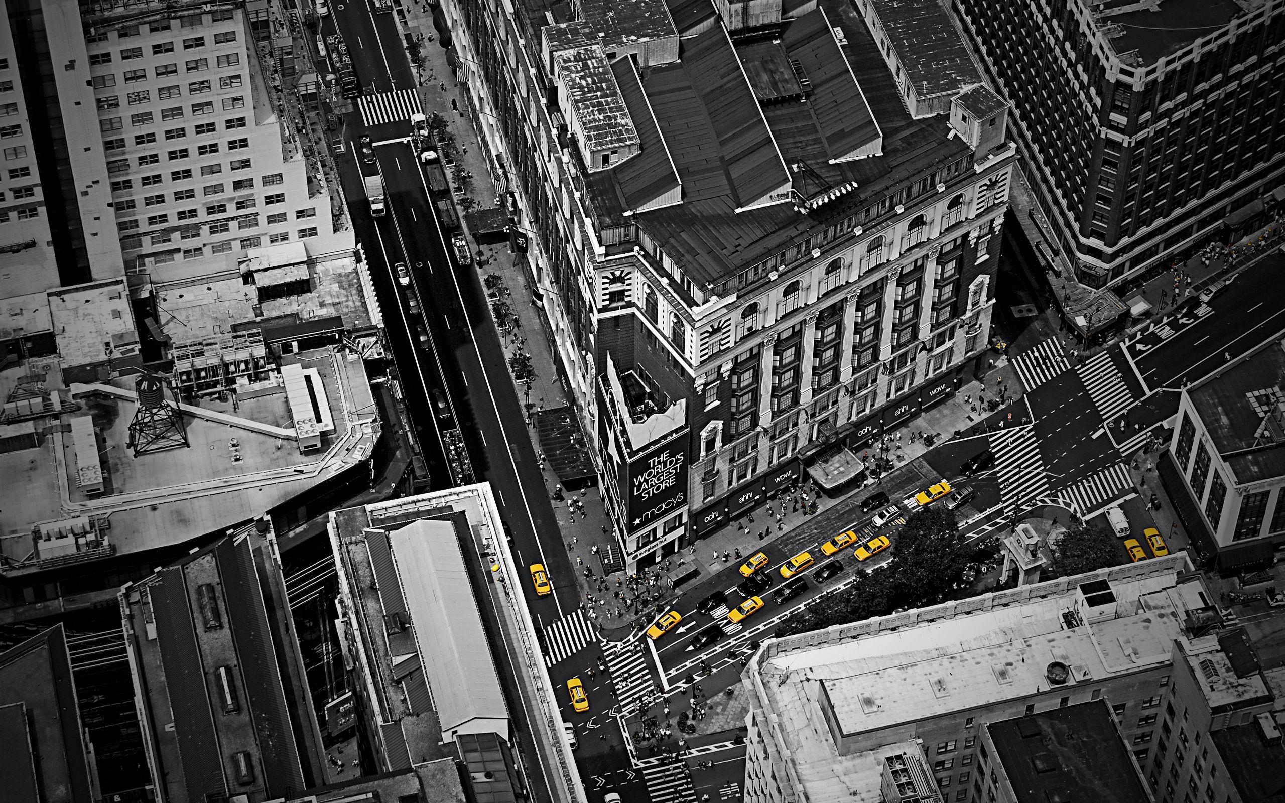 2560x1600 New York City Black and White Monochrome Yellow Taxi Photograph Wallpaper jwilsonsrestaurant DIY & Tools