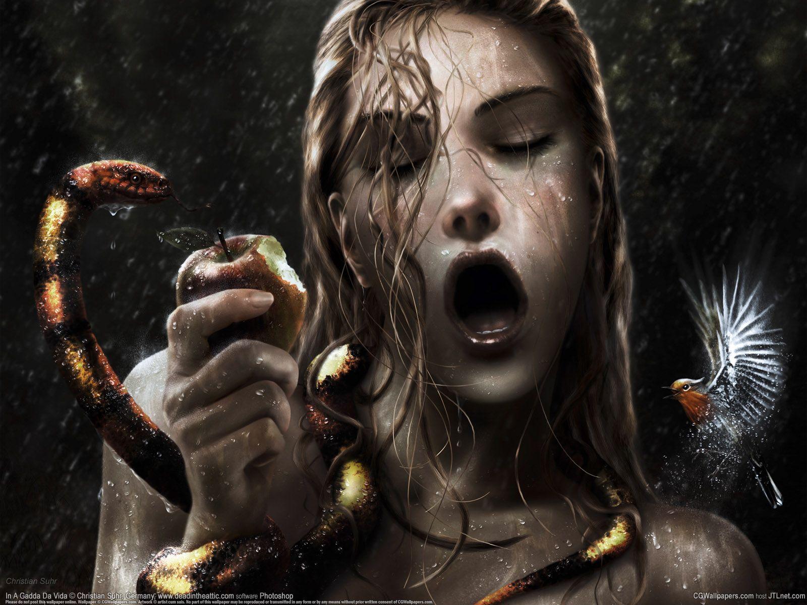 1600x1200 women, snakes, apples, Eve, Garden of Eden wallpaper