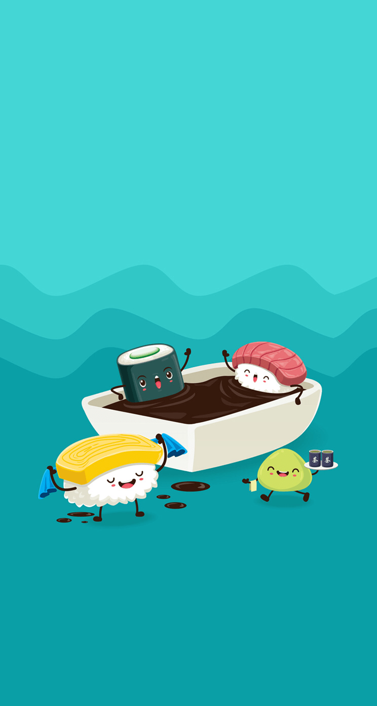 744x1392 Wallpaper. Kawaii background, Sushi cartoon, Kawaii wallpaper