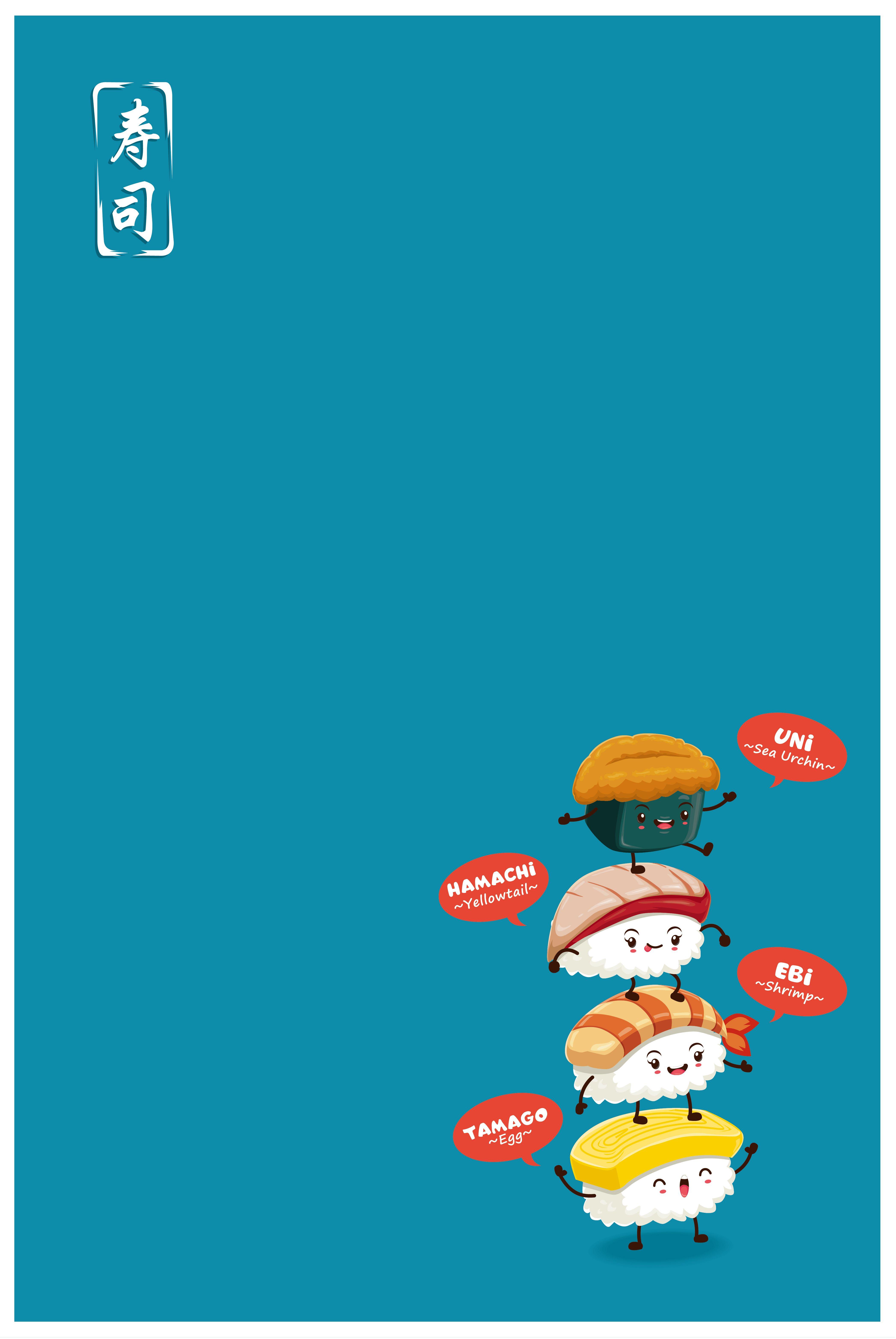 4187x6250 Cute Sushi Cartoon Poster Background Material. Sushi cartoon, Cute food wallpaper, Sushi