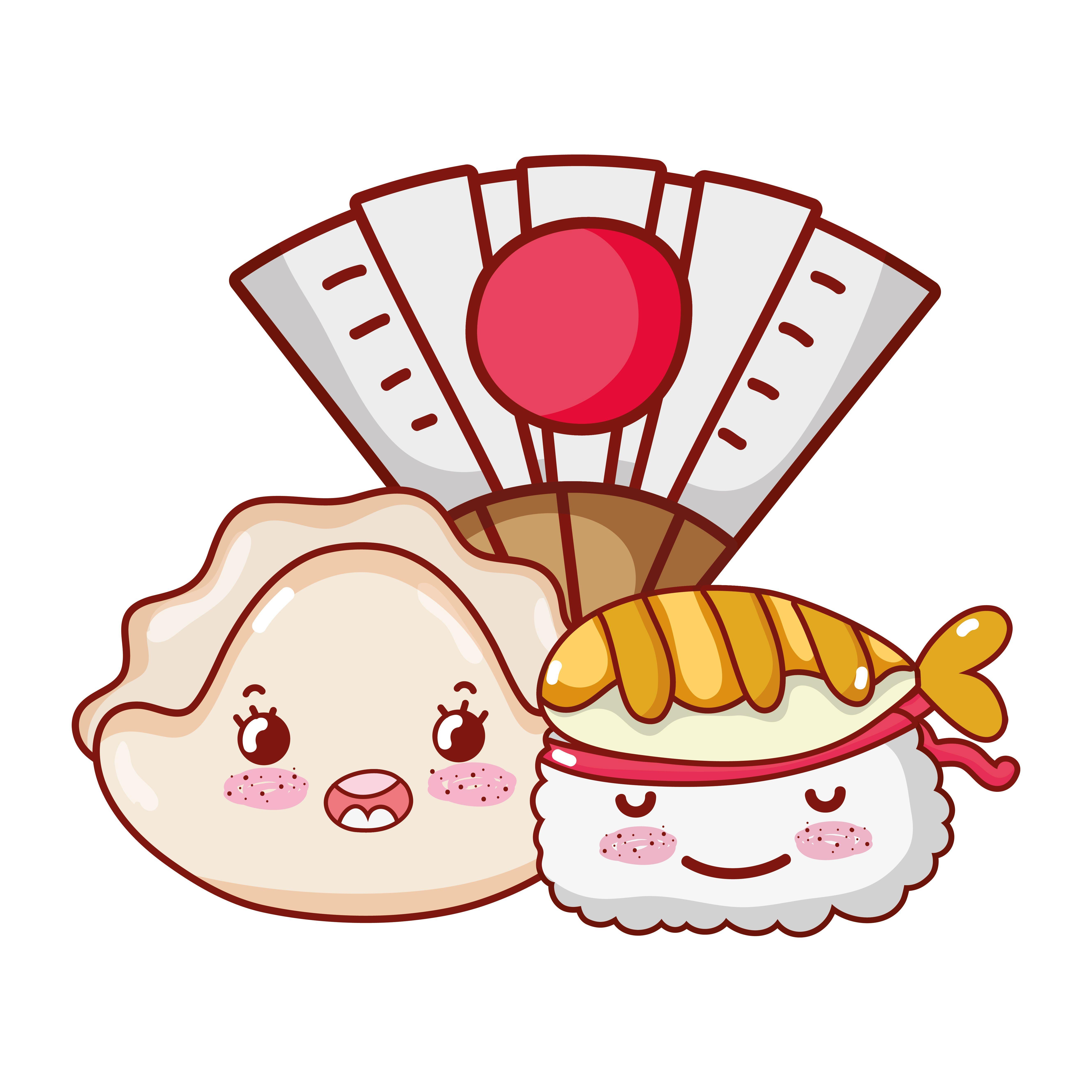 5315x5315 kawaii sushi fish tempura and fan food japanese cartoon, sushi and rolls 1845745 Free Vectors, Clipart Graphics & Vector Art
