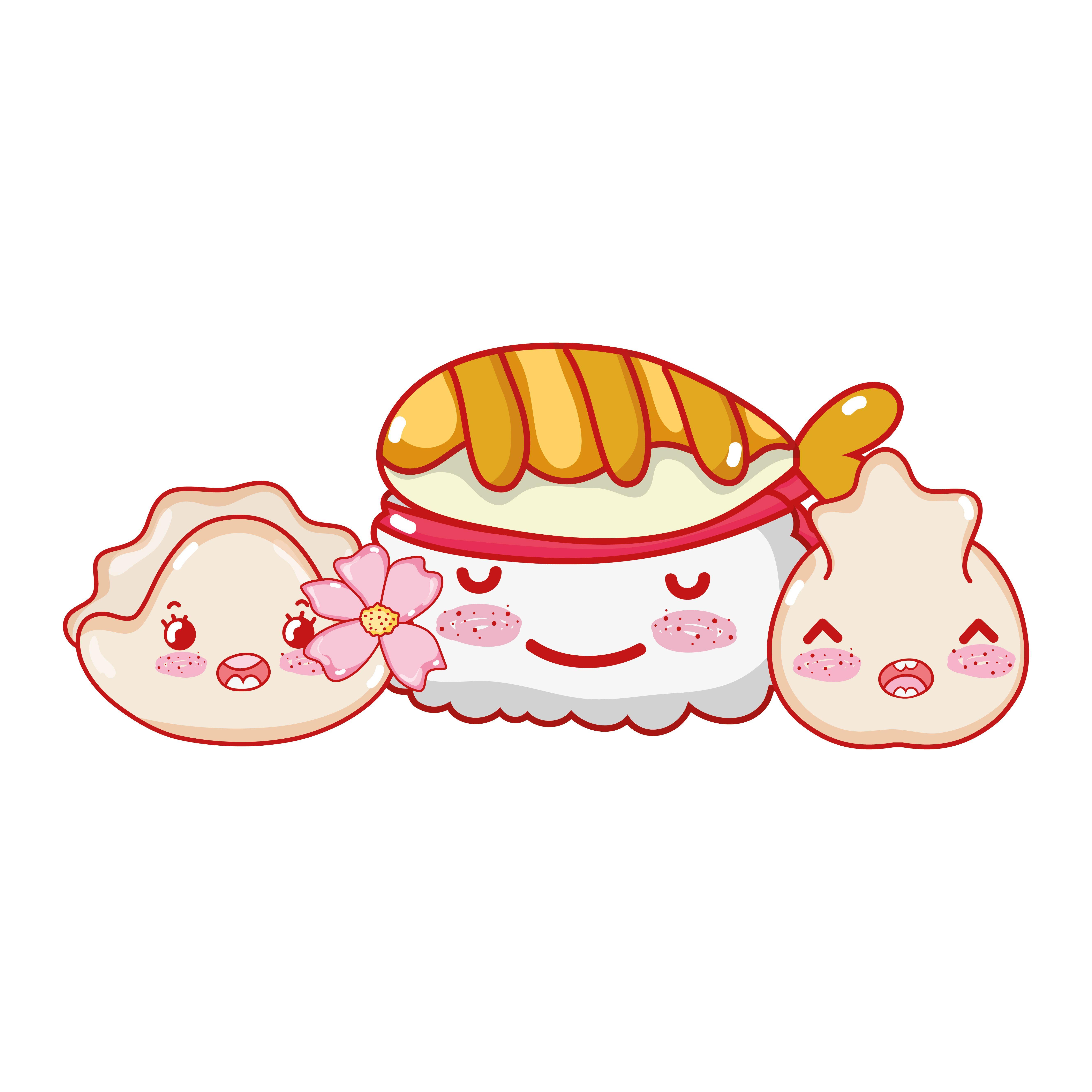 5315x5315 kawaii sushi dumpling and cookie with food japanese cartoon, sushi and rolls 1845821 Free Vectors, Clipart Graphics & Vector Art