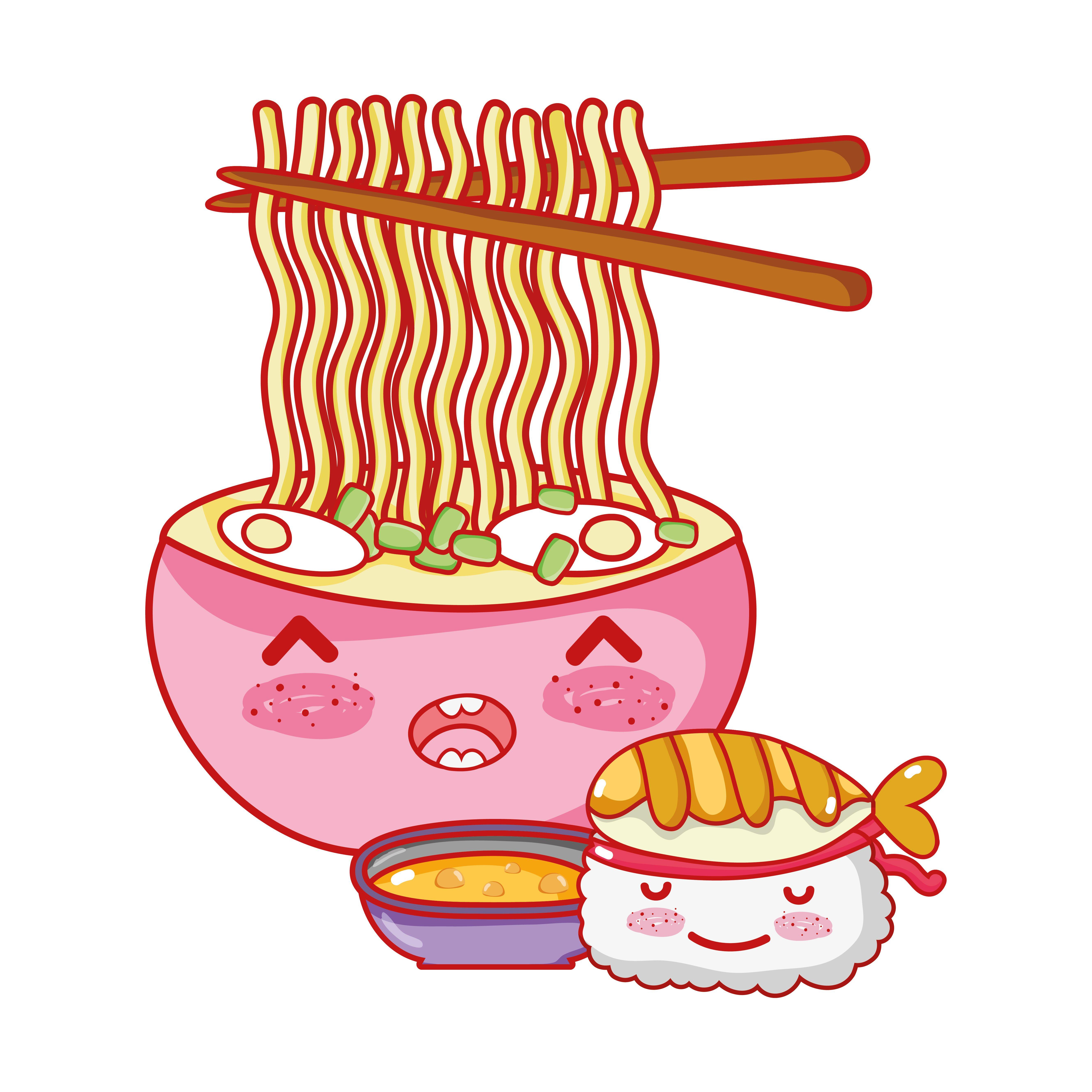5315x5315 kawaii sushi ramen soup and food japanese cartoon, sushi and rolls 1845911 Free Vectors, Clipart Graphics & Vector Art
