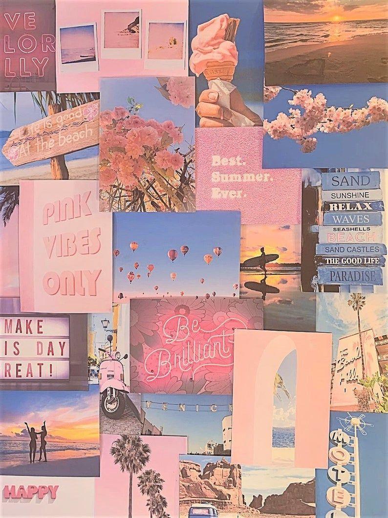 60 PCS Blue and Pink Aesthetic Photo Collage | 4x6 Size Pink & Blue Pictures Room Decor DIGITAL DOWNLOAD