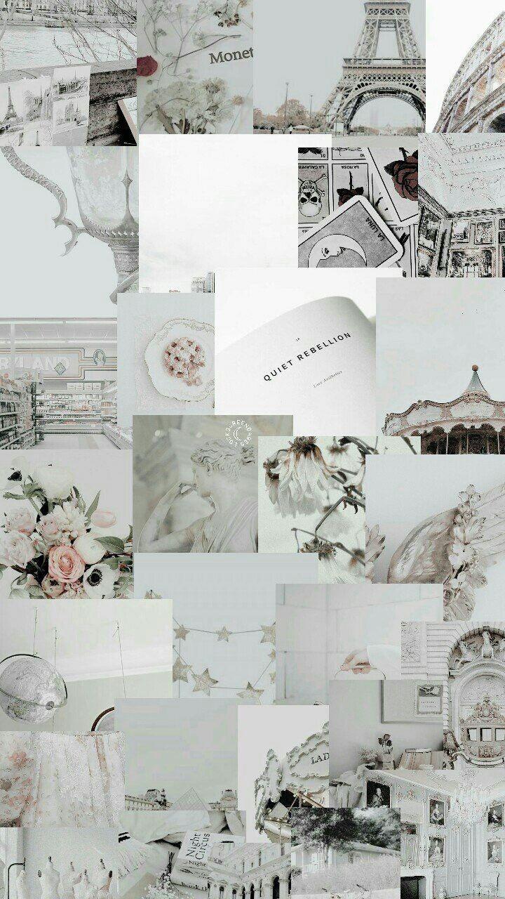 720x1280 White Aesthetic Collage Wallpaper