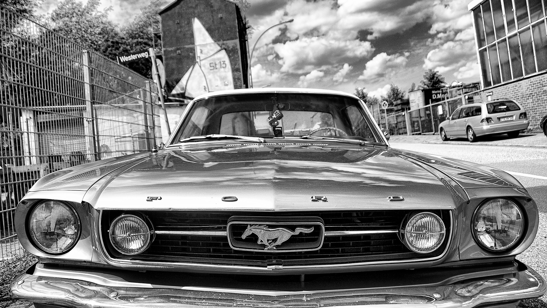 1920x1080 Black and White Mustang Wallpaper .