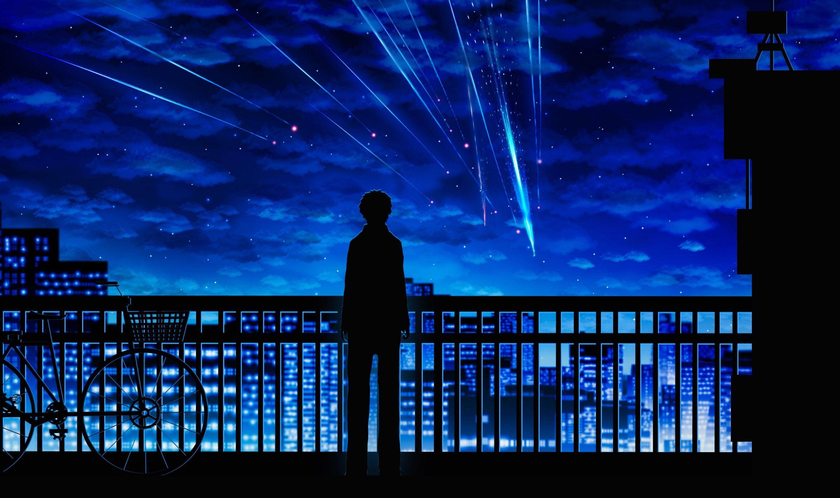 3240x1920 Tên bạn Taki Tachibana Hình bóng Cảnh đêm Những đám mây sao Anime.  Kimi No Na Wa, Hình nền Kimi No Na Wa, Hình nền tên bạn