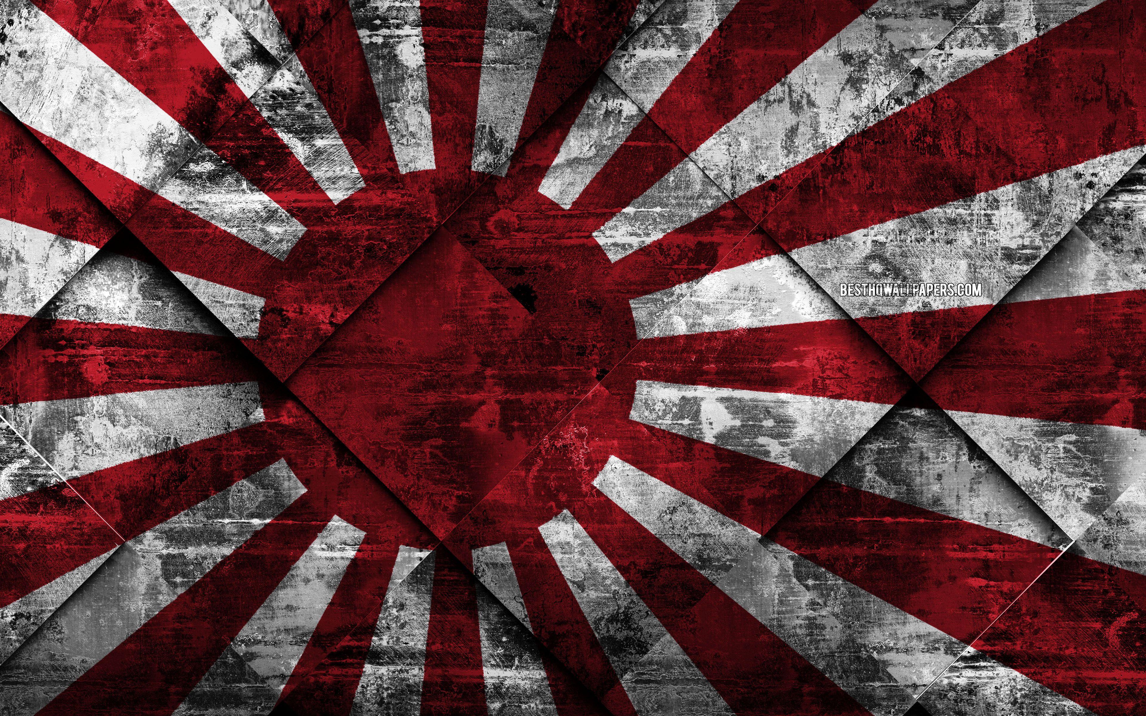 3840x2400 Download Wallpaper Rising Sun Flag Of Japan, Imperial Japanese Flag, Japan Maritime Self Defense Force Flag, Japanese Flag, Grunge Art, Rhombus Grunge Texture, Japan For Desktop With Resolution 3840x2400. High Quality HD Picture