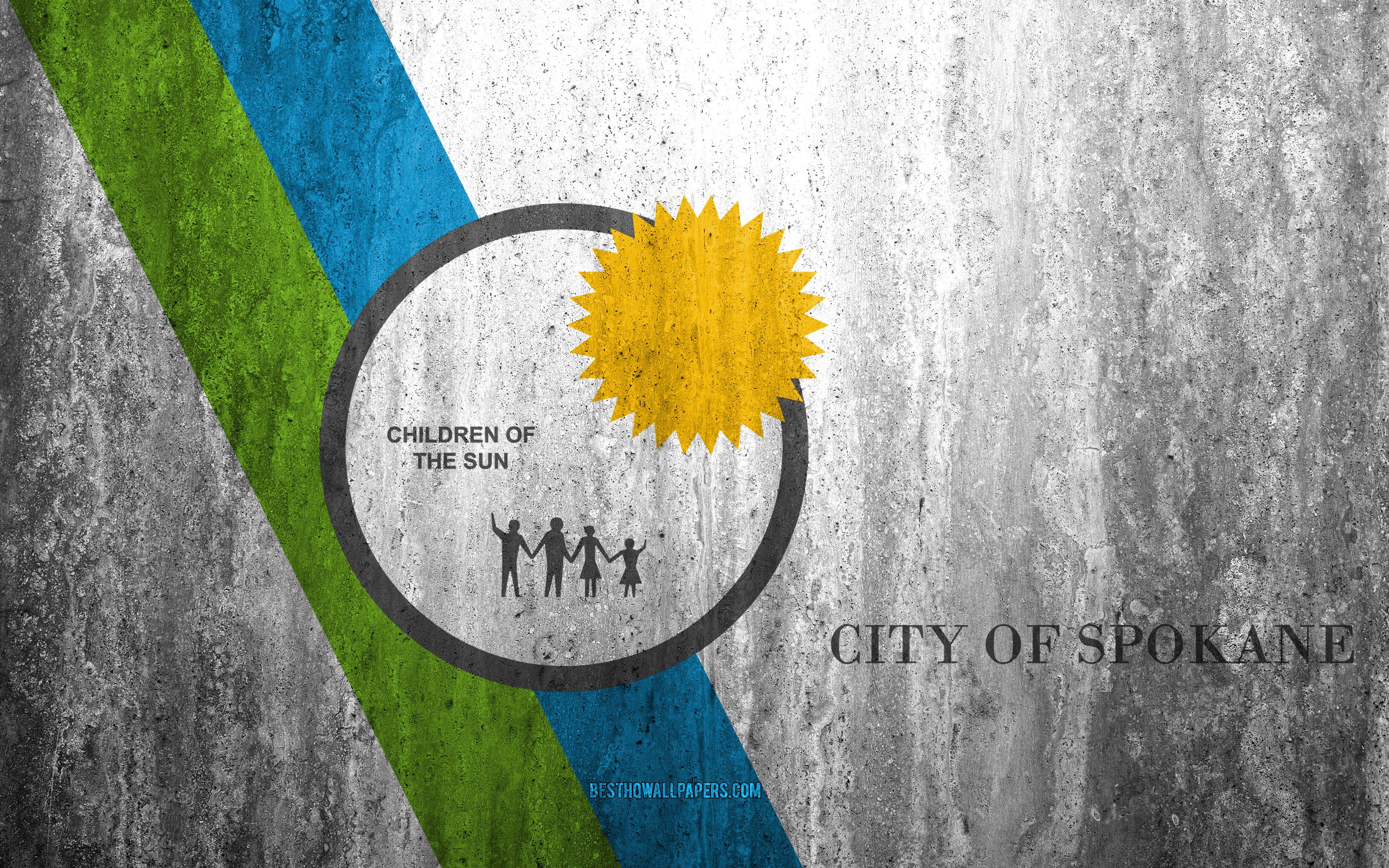 3840x2400 Download wallpaper Flag of Spokane, Washington, 4k, stone background, American city, grunge flag, Spokane, USA, Spokane flag, grunge art, stone texture, flags of american cities for desktop with resolution 3840x2400. High Quality