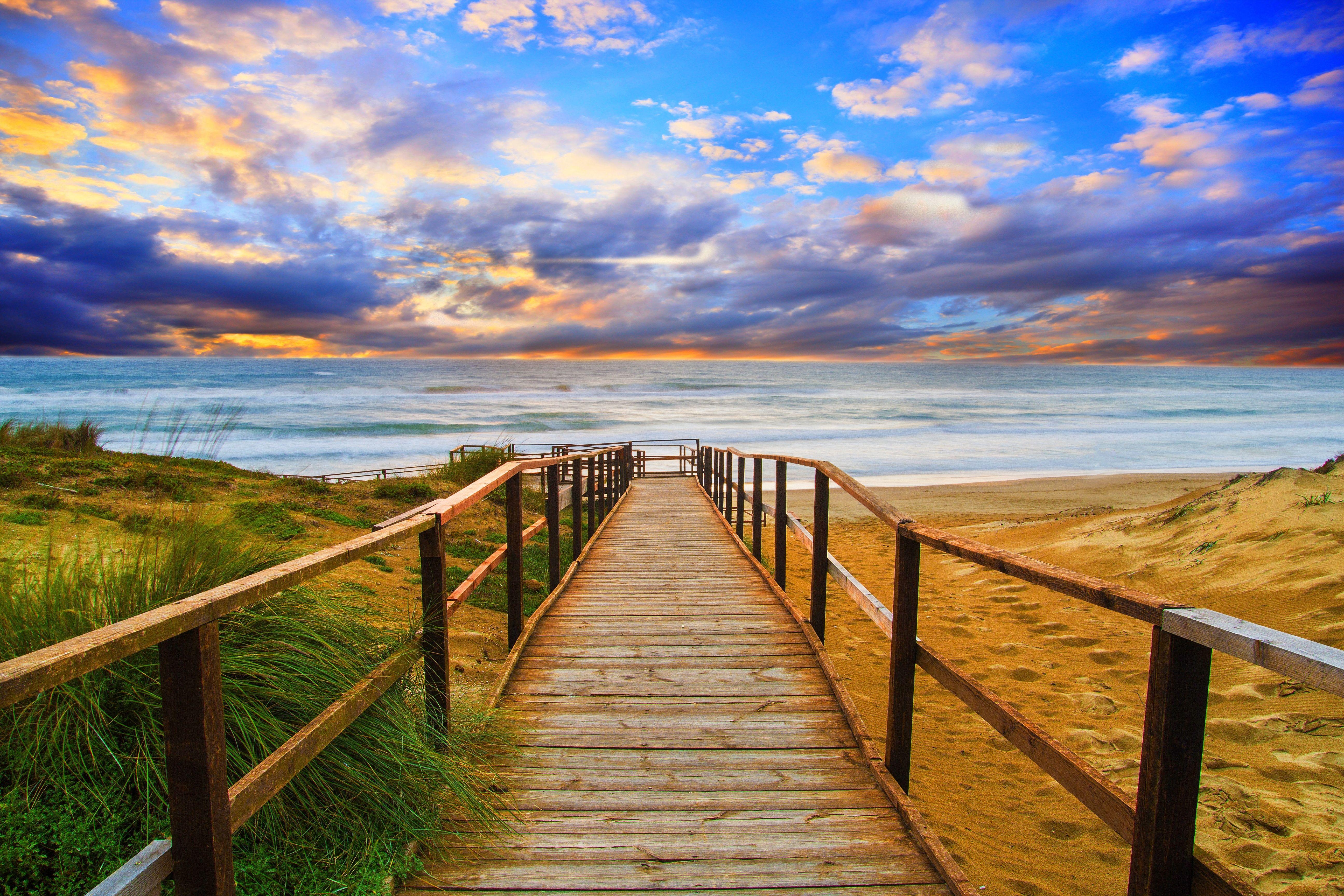 5184x3456 Beach Horizon Ocean Path Sunset Walkway Wallpaper:5184x3456