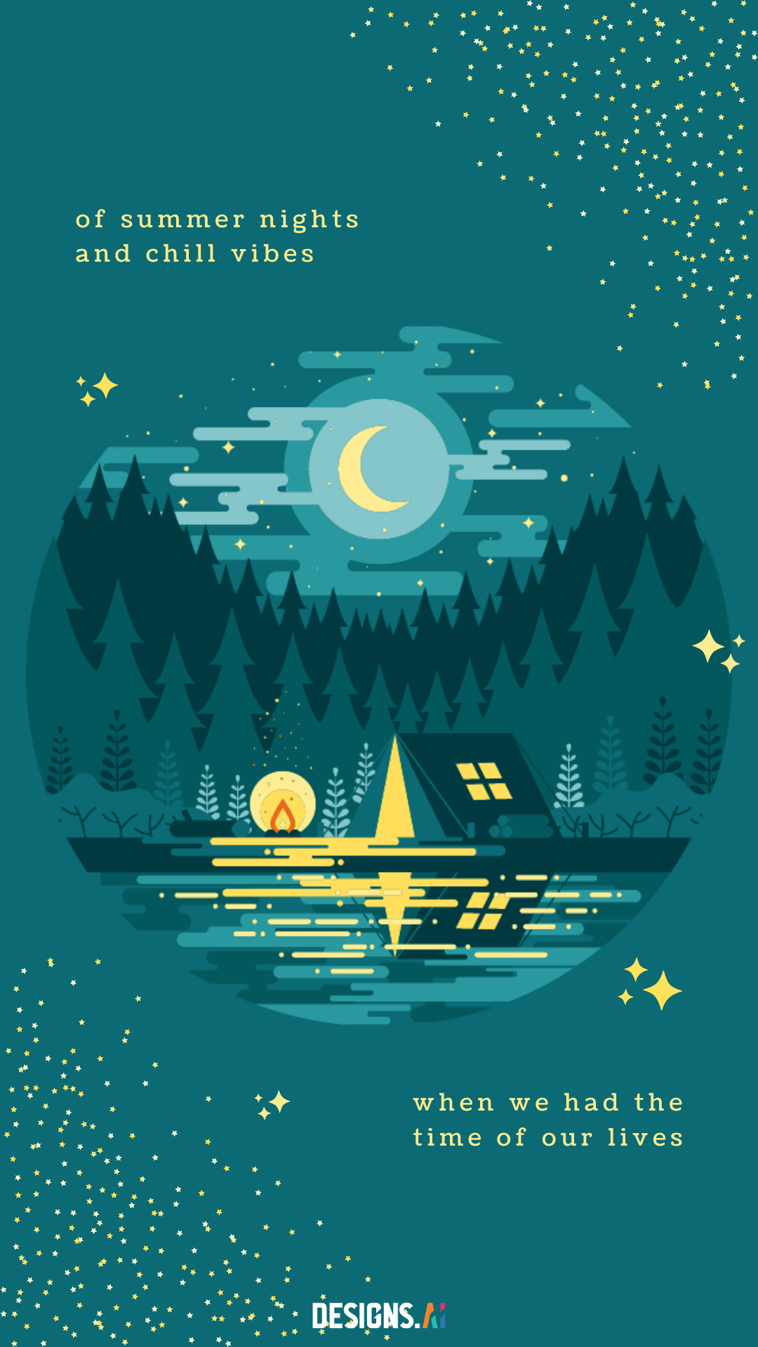 1080x1920 Dreamy Surreal Night Moon Stars Summer Night Camping Woods Nostalgic Concept Vector Illustration. Illustration, Cute illustration, Cute art