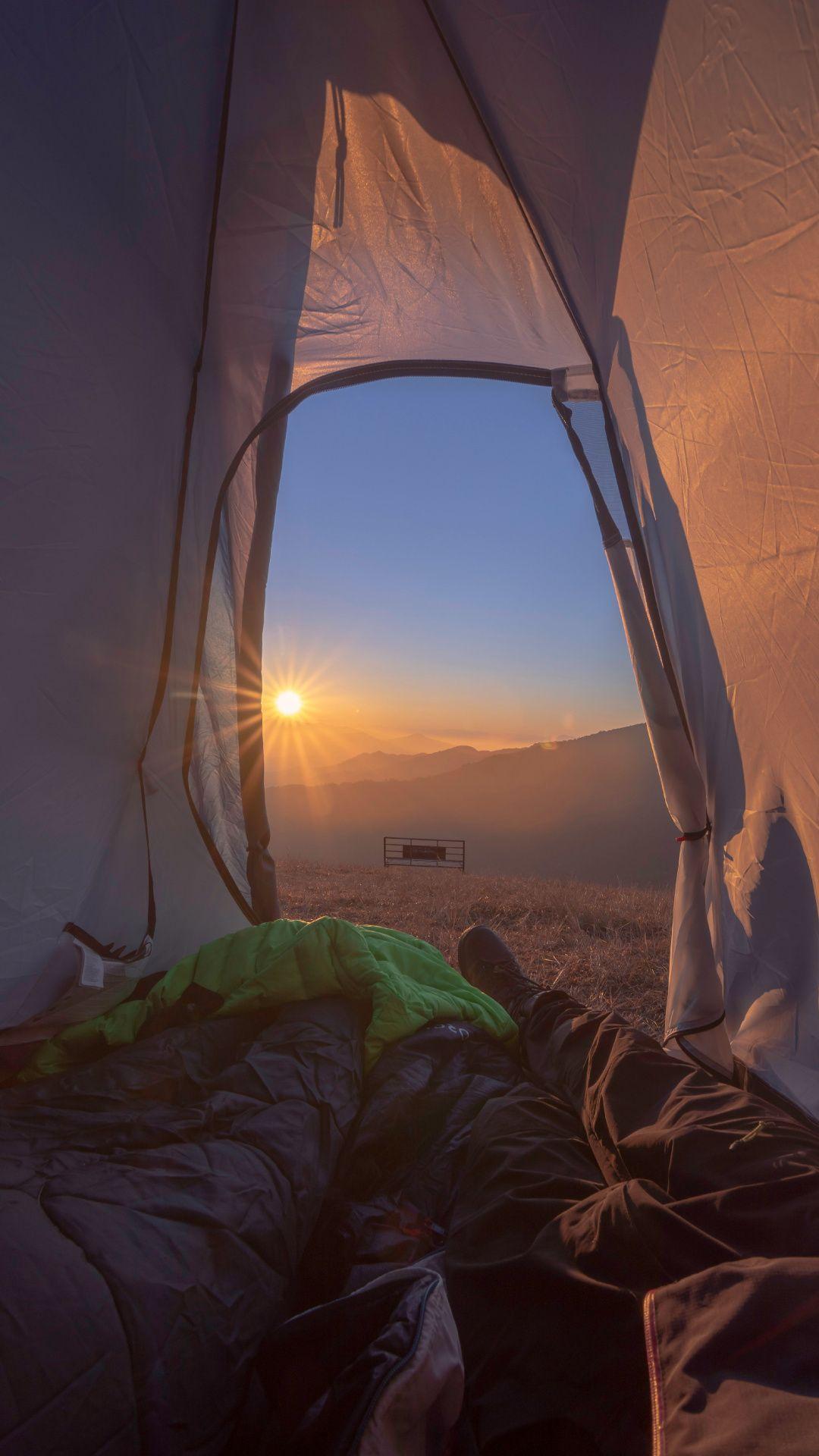 1080x1920 Wallpaper sunrise, morning, tourism, camping, tent. Fotografi alam, Pemandangan, Fotografi