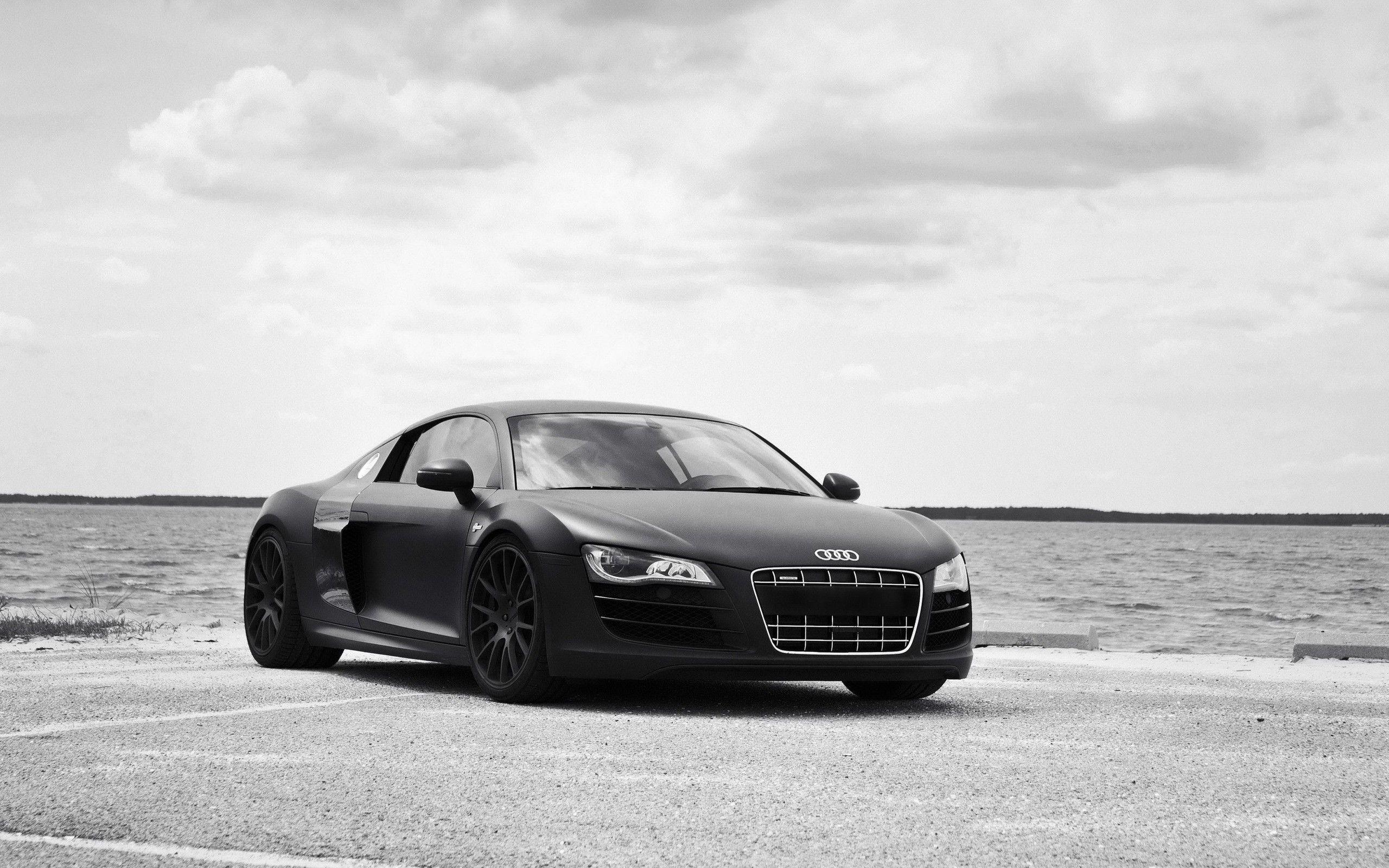 2560x1600 black and white, sea, cars, Audi, black cars wallpaper