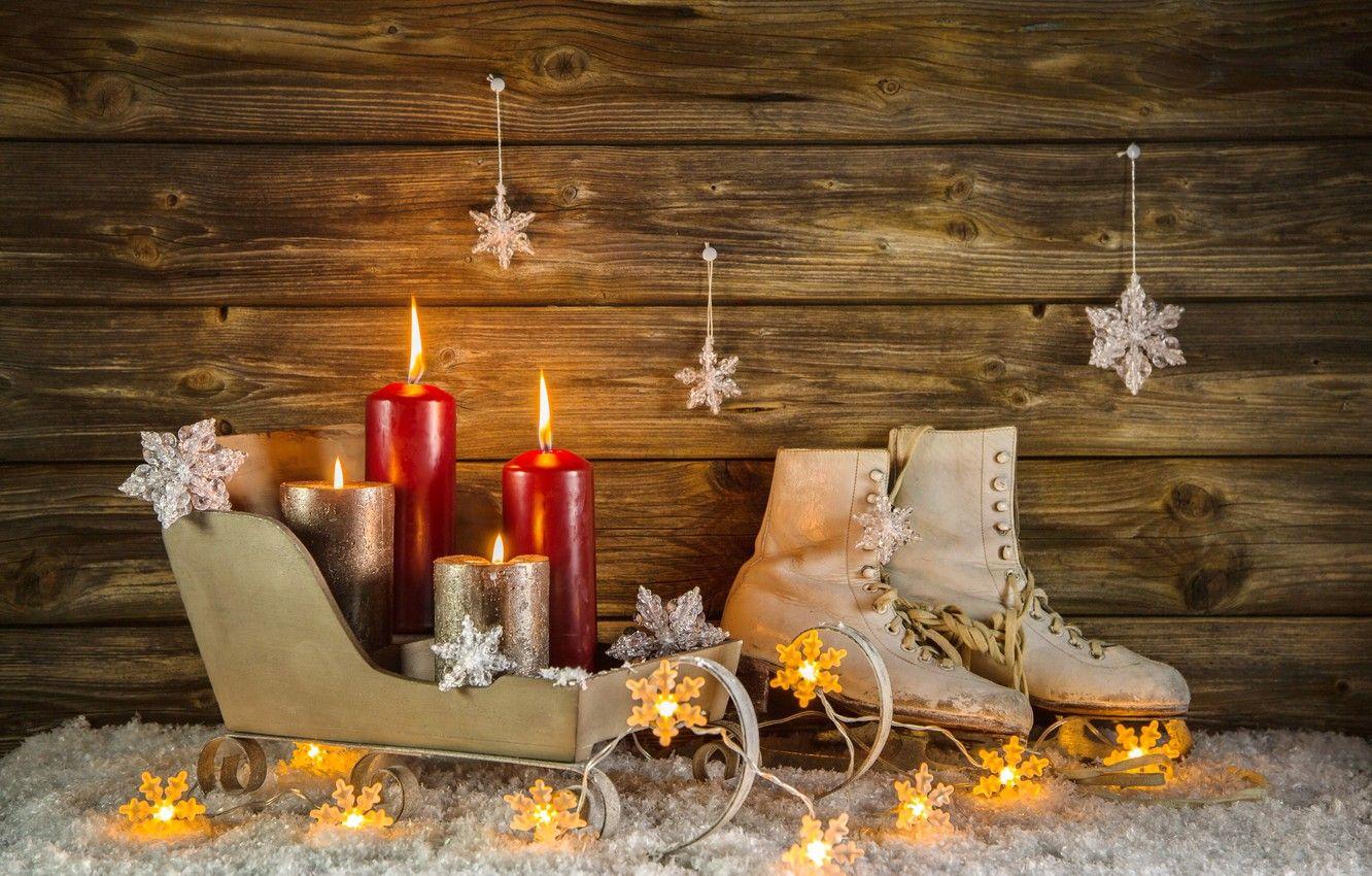1332x850 Wallpaper decoration, candles, New Year, Christmas, Christmas, vintage, New Year, skates, decoration, Happy, Merry image for desktop, section новый год