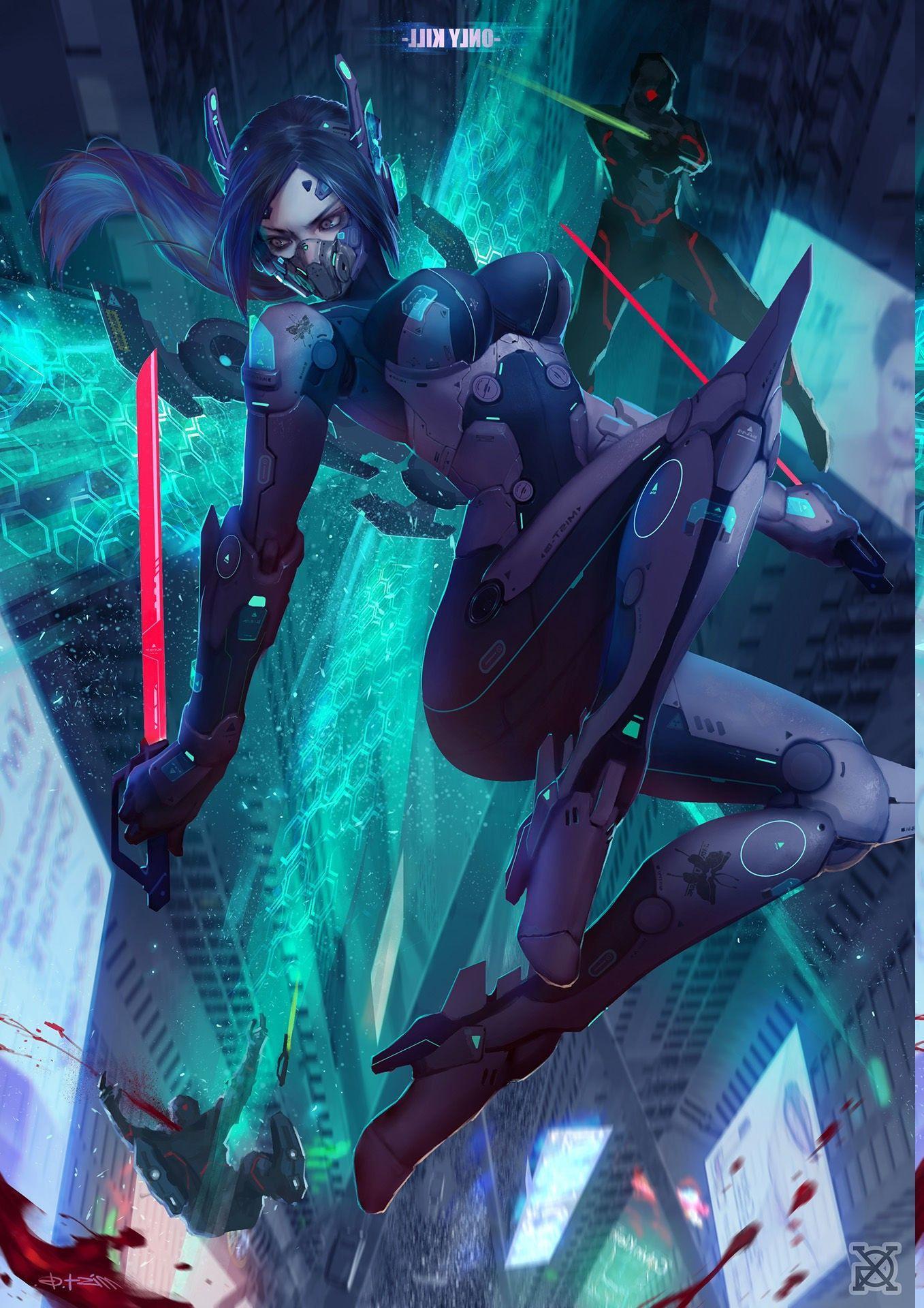 1357x1920 Cyborg Anime Warrior HD Wallpaper