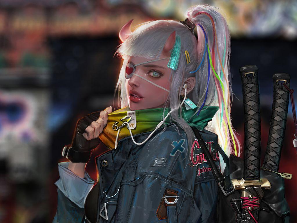 1024x768 Devil girl, cyberpunk, girl warrior, art wallpaper, 3613x HD image, picture, 17a38a72